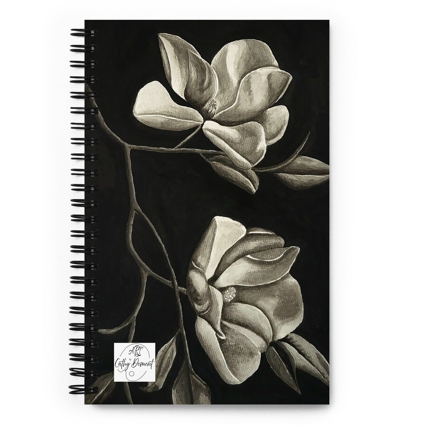Midnight Magnolias: Original Watercolor Artwork Spiral Dotted Page Notebook