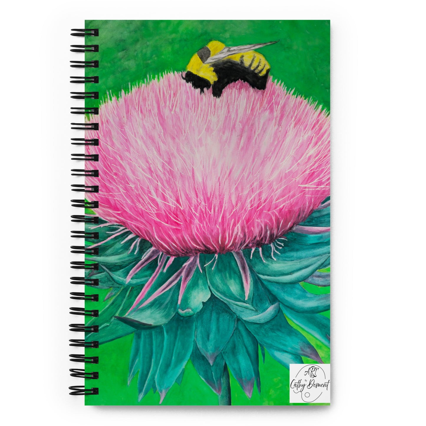Bumble Bee Bliss: Pink Blossom Artwork Spiral Dotted Page Notebook