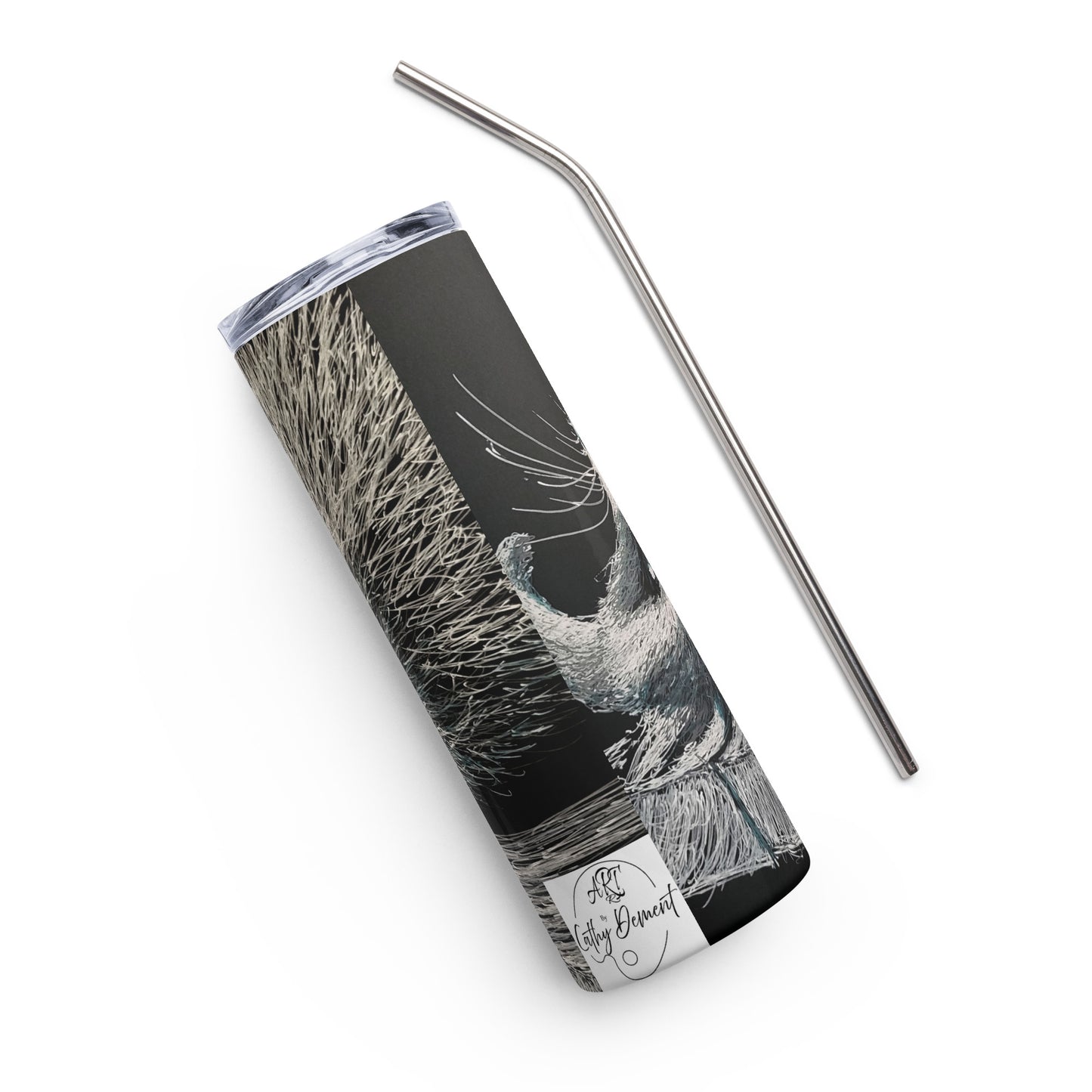 Stainless Steel 20 oz Tumbler: Cute Lazy Raccoon Artwork Design