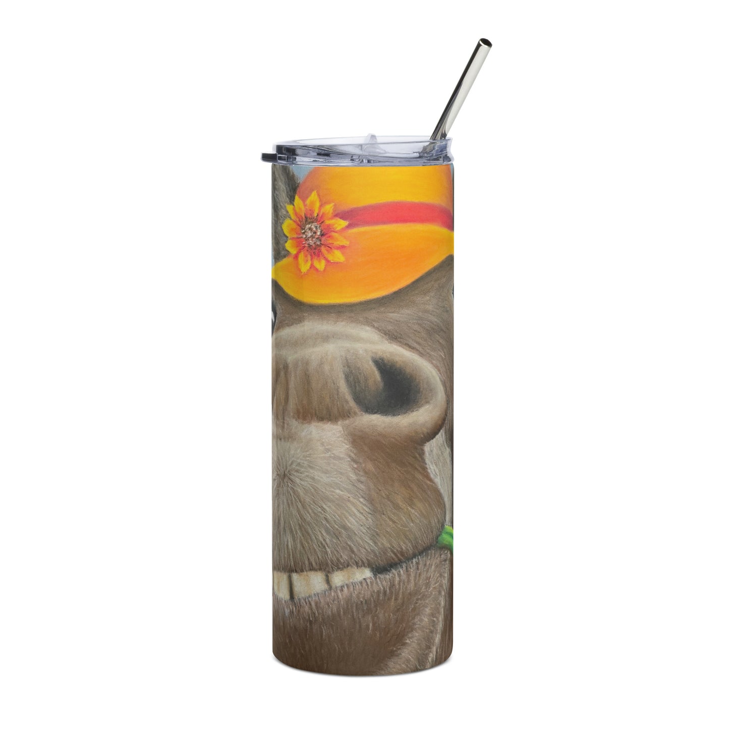 Stainless Steel 20 oz Tumbler: The Tulip Thief Whimsical Donkey In Floppy Hat Artwork