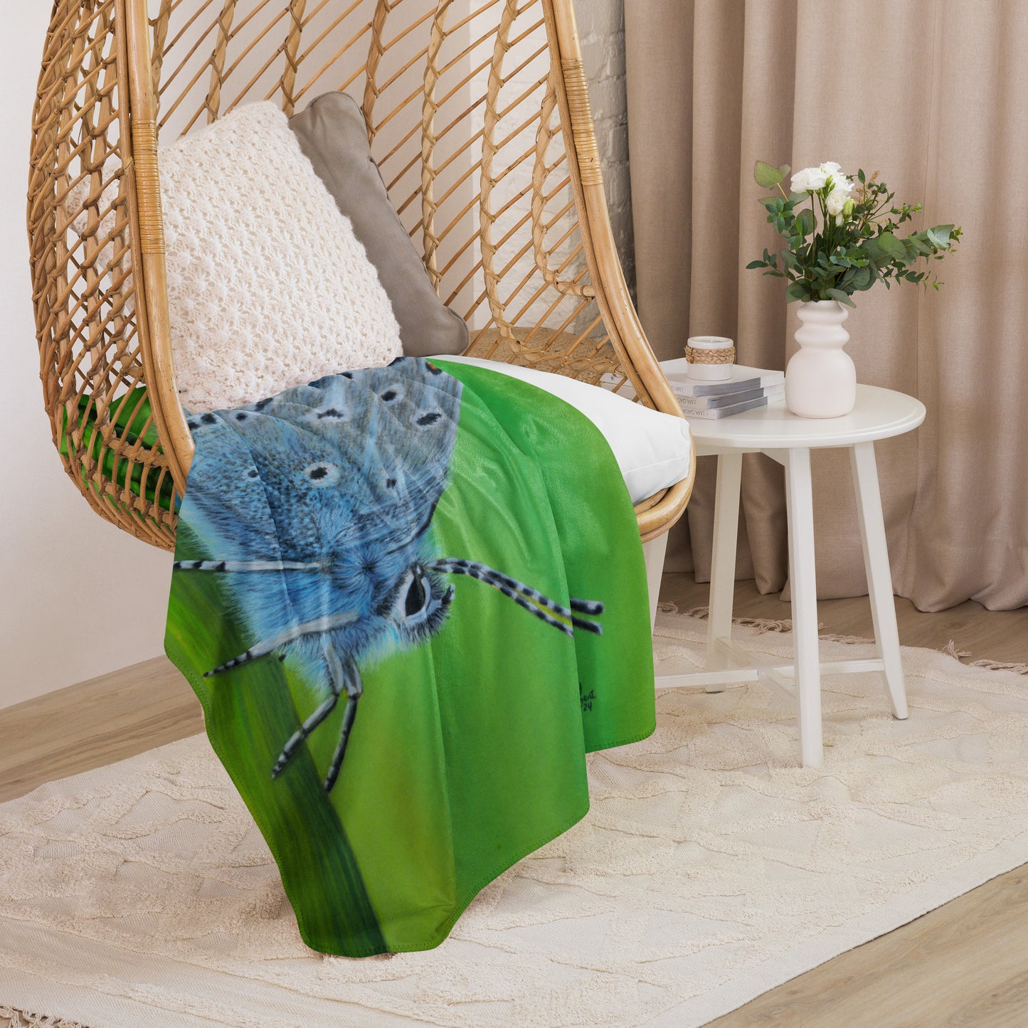 Sherpa Throw Blanket - Gossamer Blue, Karner Blue Butterfly Artwork