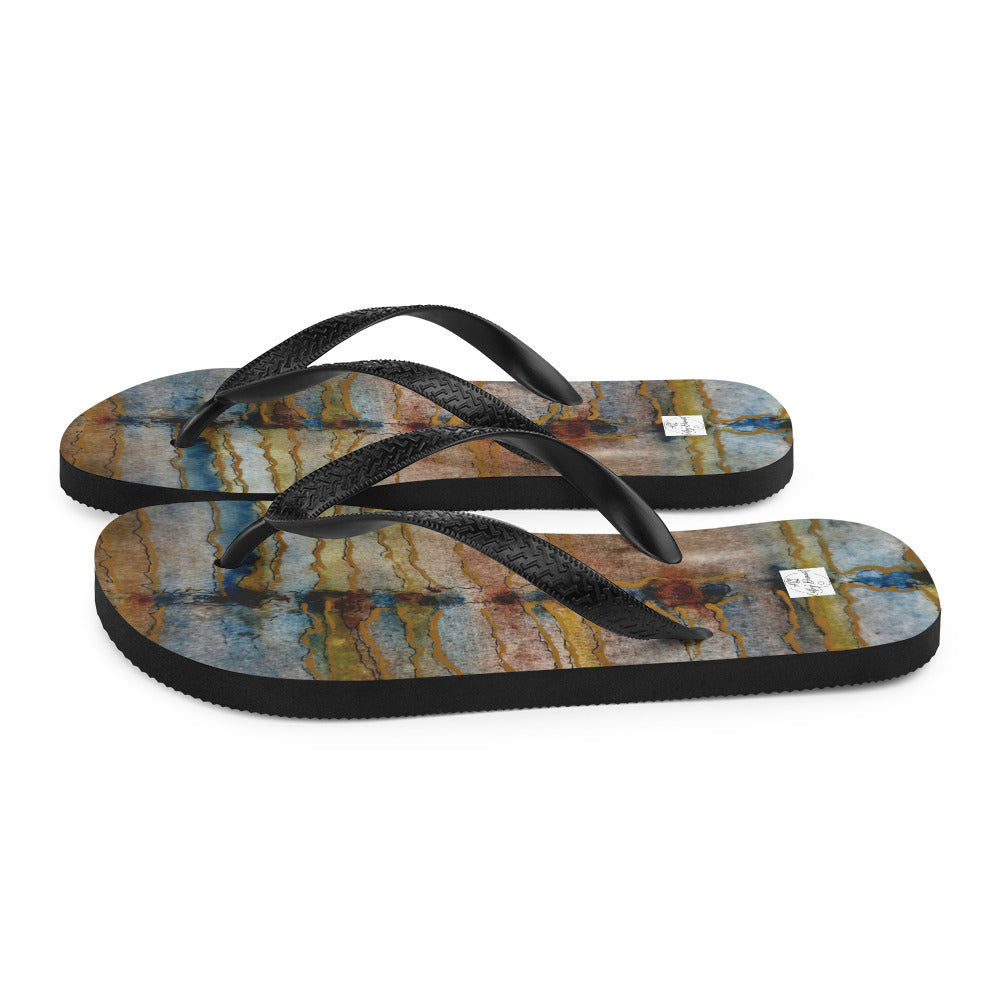 Flip-Flops - Twilight Reflections - Colorful Abstract Artwork Design, Wearable Art Shoes