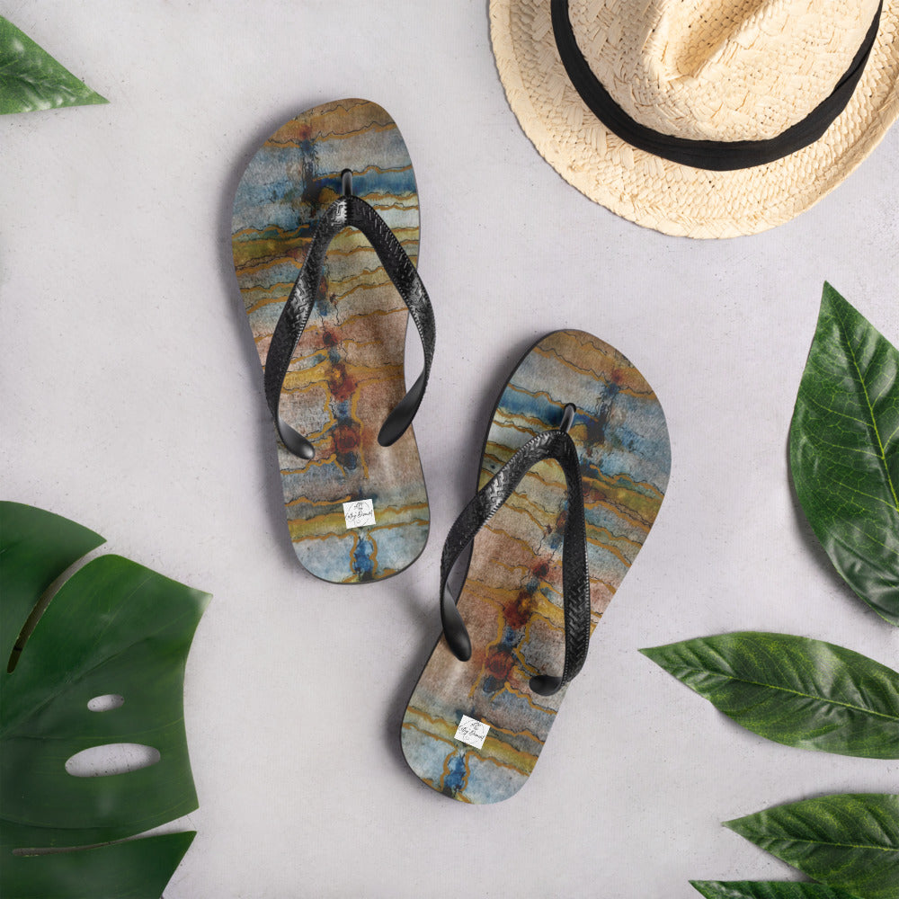 Flip-Flops - Twilight Reflections - Colorful Abstract Artwork Design, Wearable Art Shoes