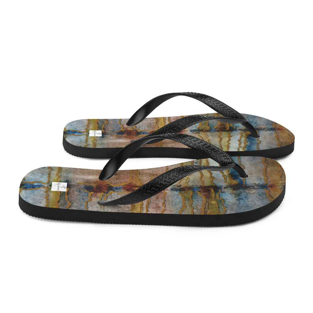 Flip-Flops - Twilight Reflections - Colorful Abstract Artwork Design, Wearable Art Shoes