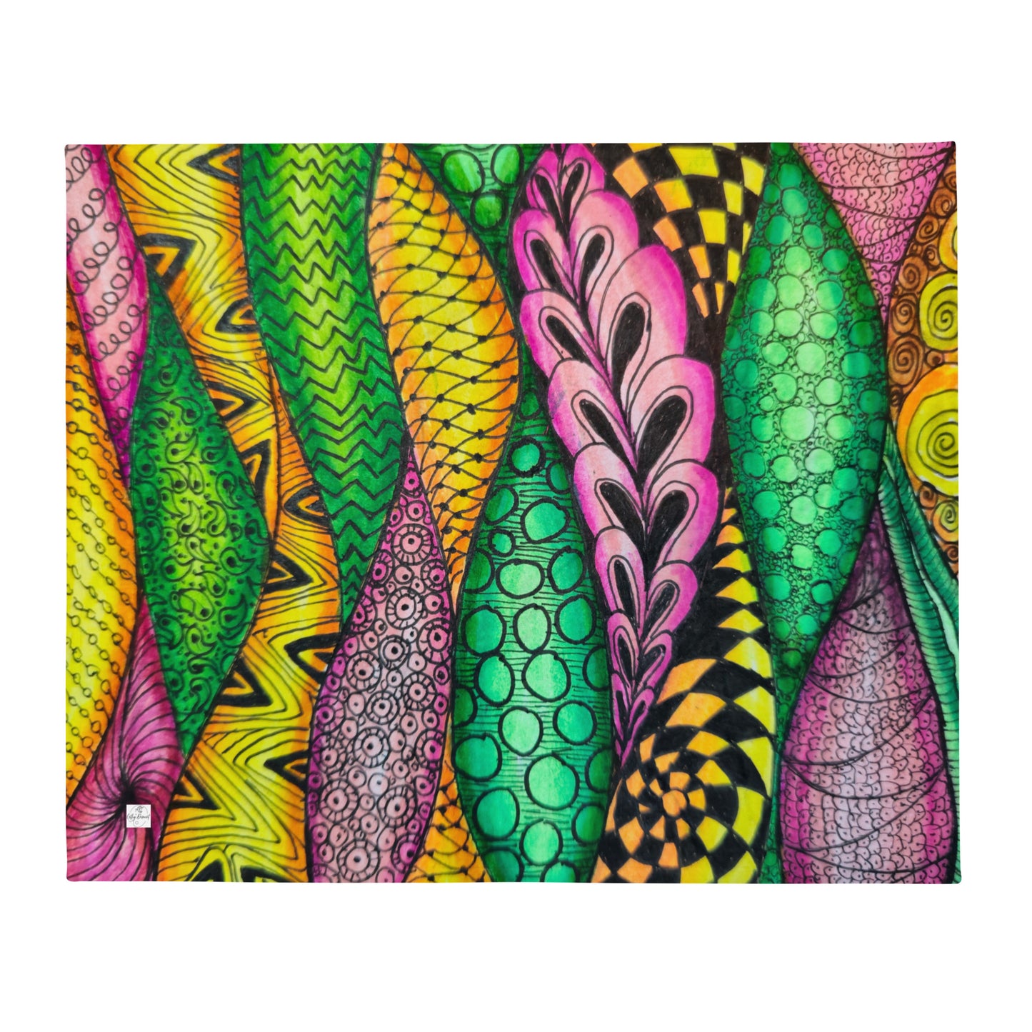 Throw Blanket - Zen Bloom - Colorful Zentangle Artwork Design, Cozy Art Throw