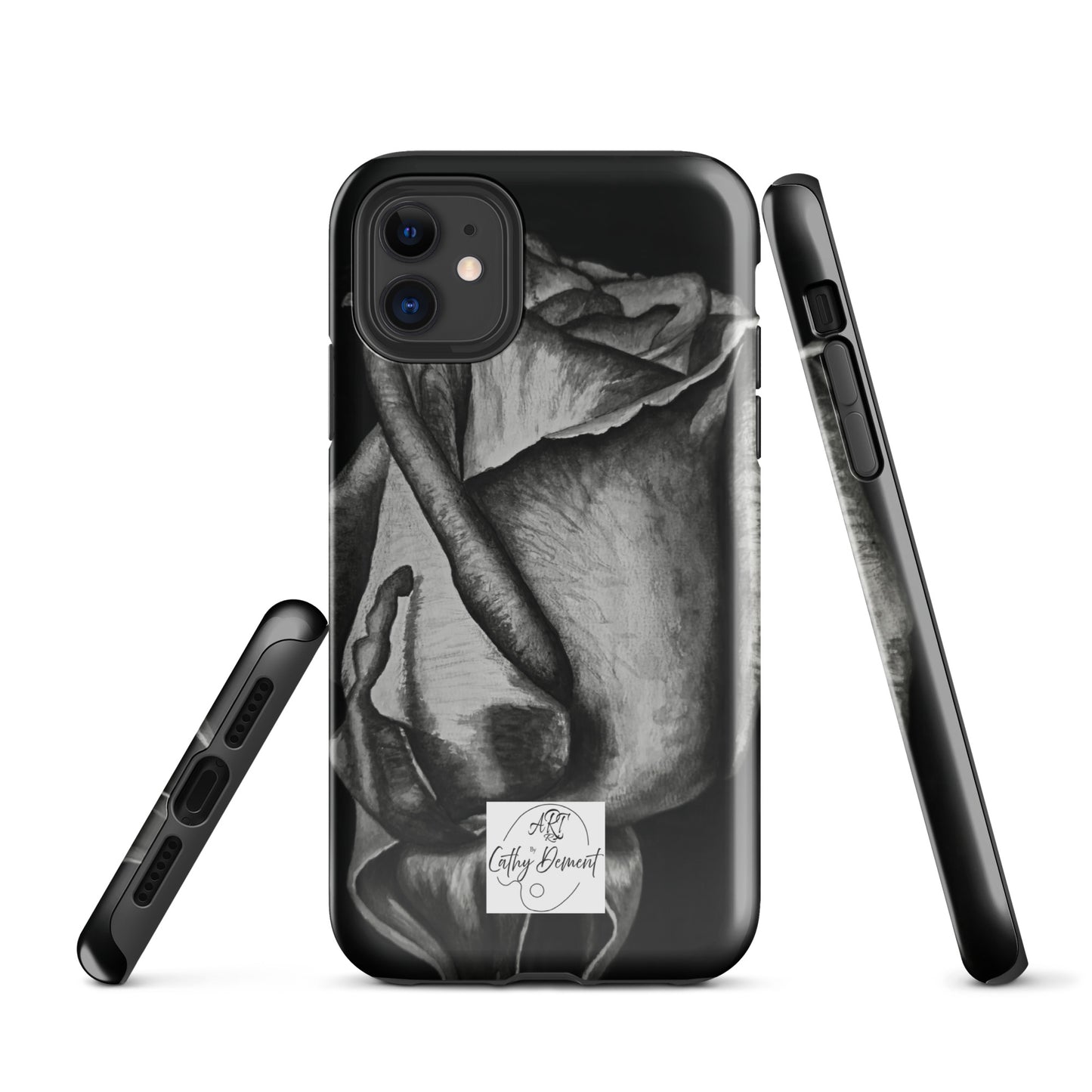 Tough Cell Phone Case for iPhone® - Dusk's Embrace: Monochrome Rose Artwork