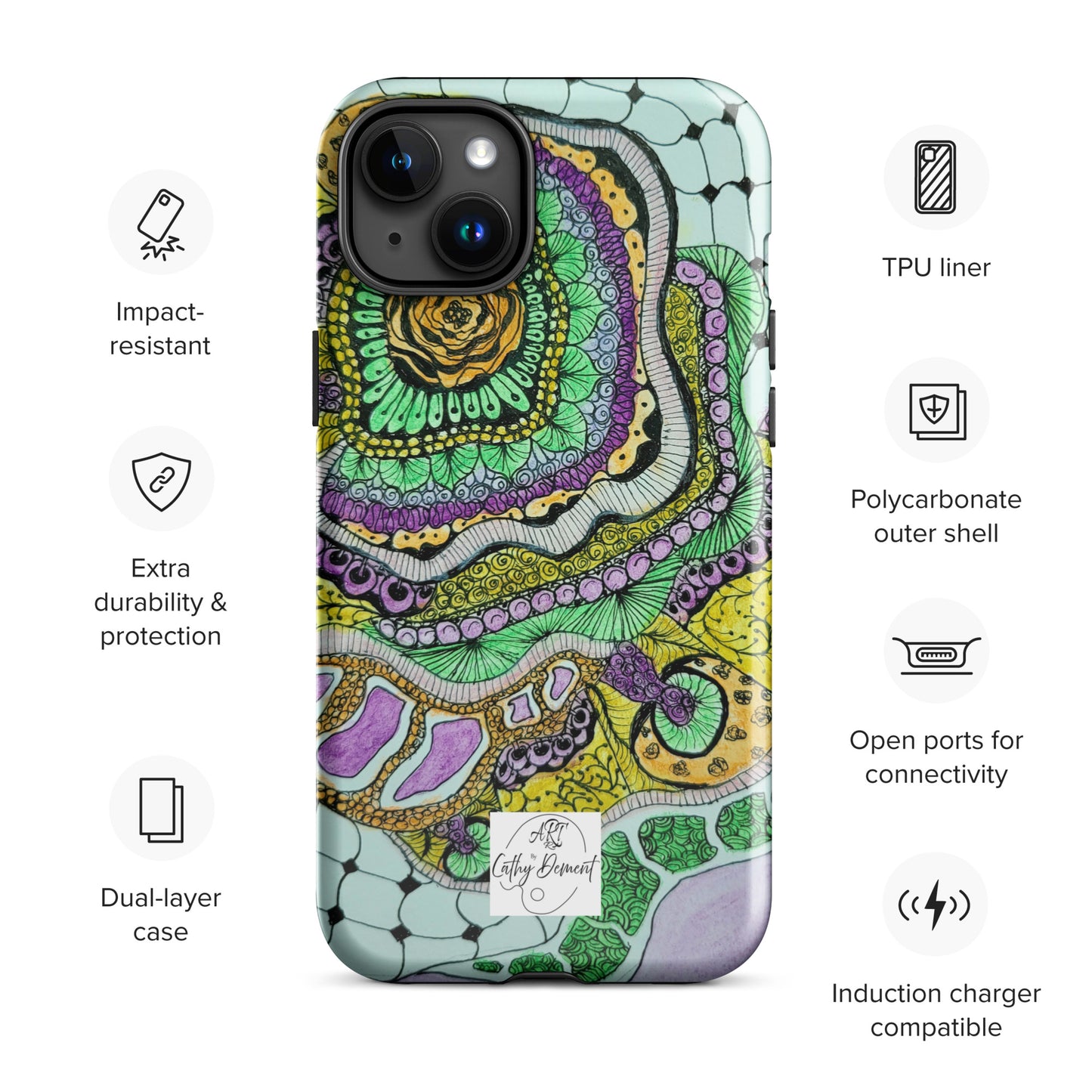 Tough Case for iPhone® - Zen Floral Bliss: Zentangle Design Artwork