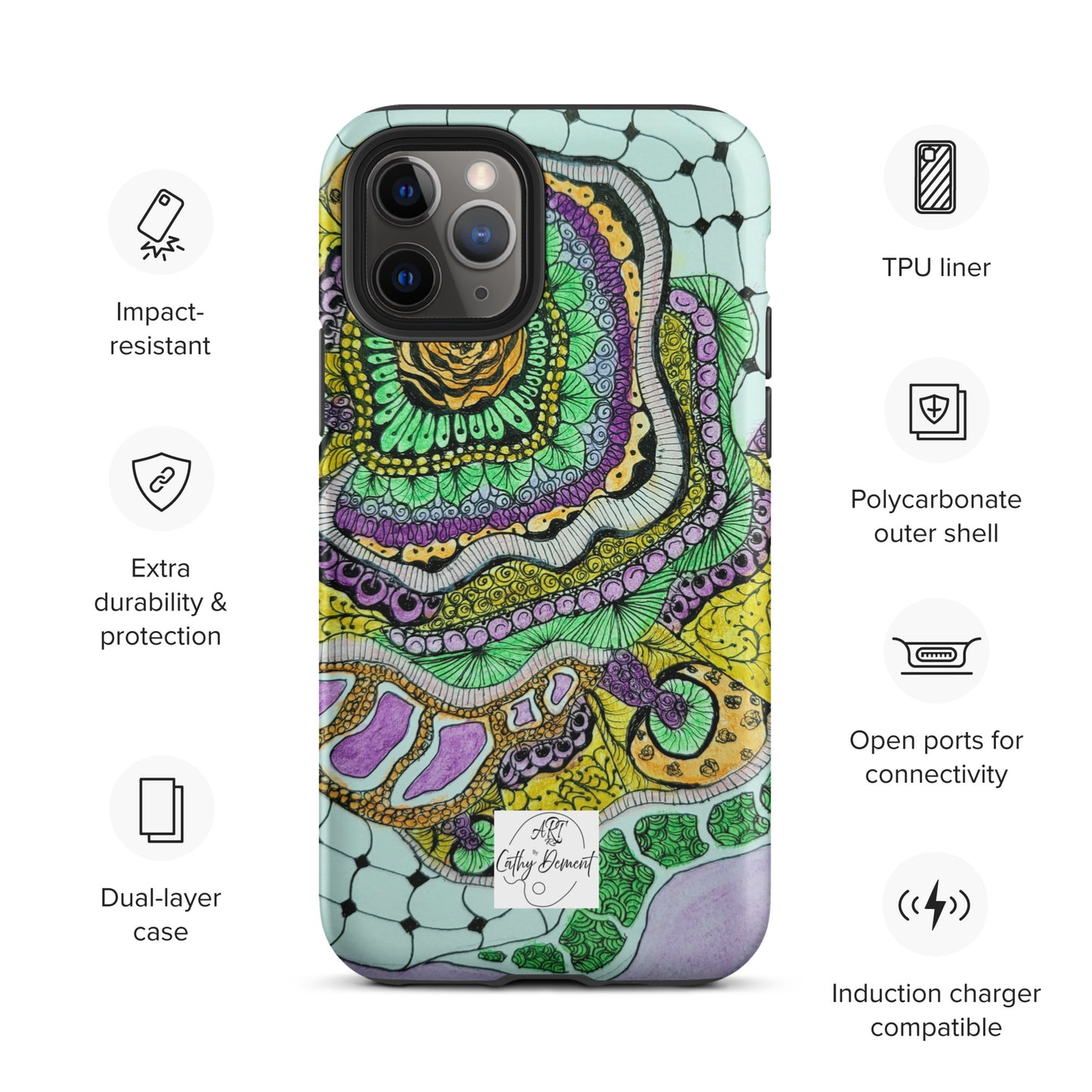 Tough Case for iPhone® - Zen Floral Bliss: Zentangle Design Artwork