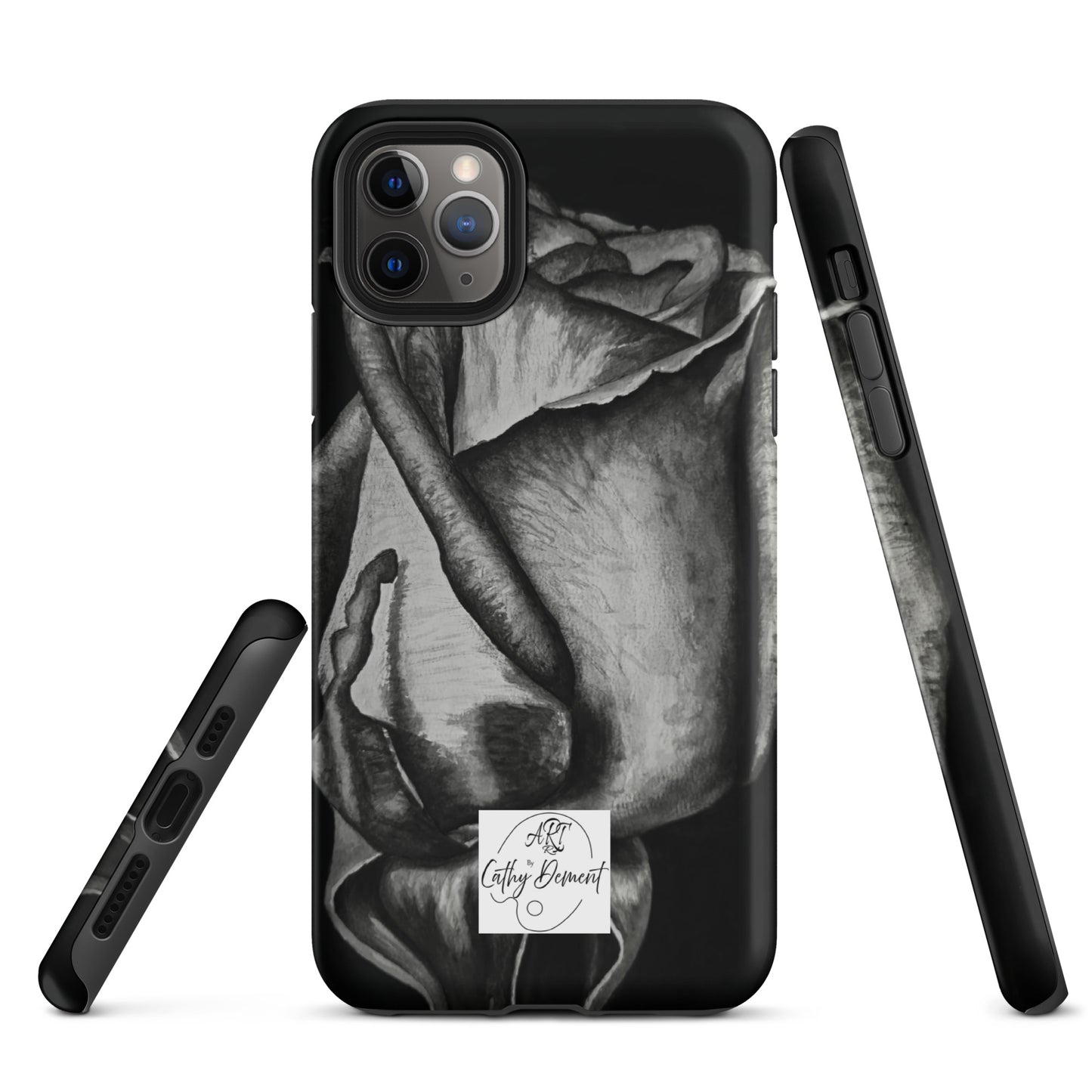 Tough Cell Phone Case for iPhone® - Dusk's Embrace: Monochrome Rose Artwork