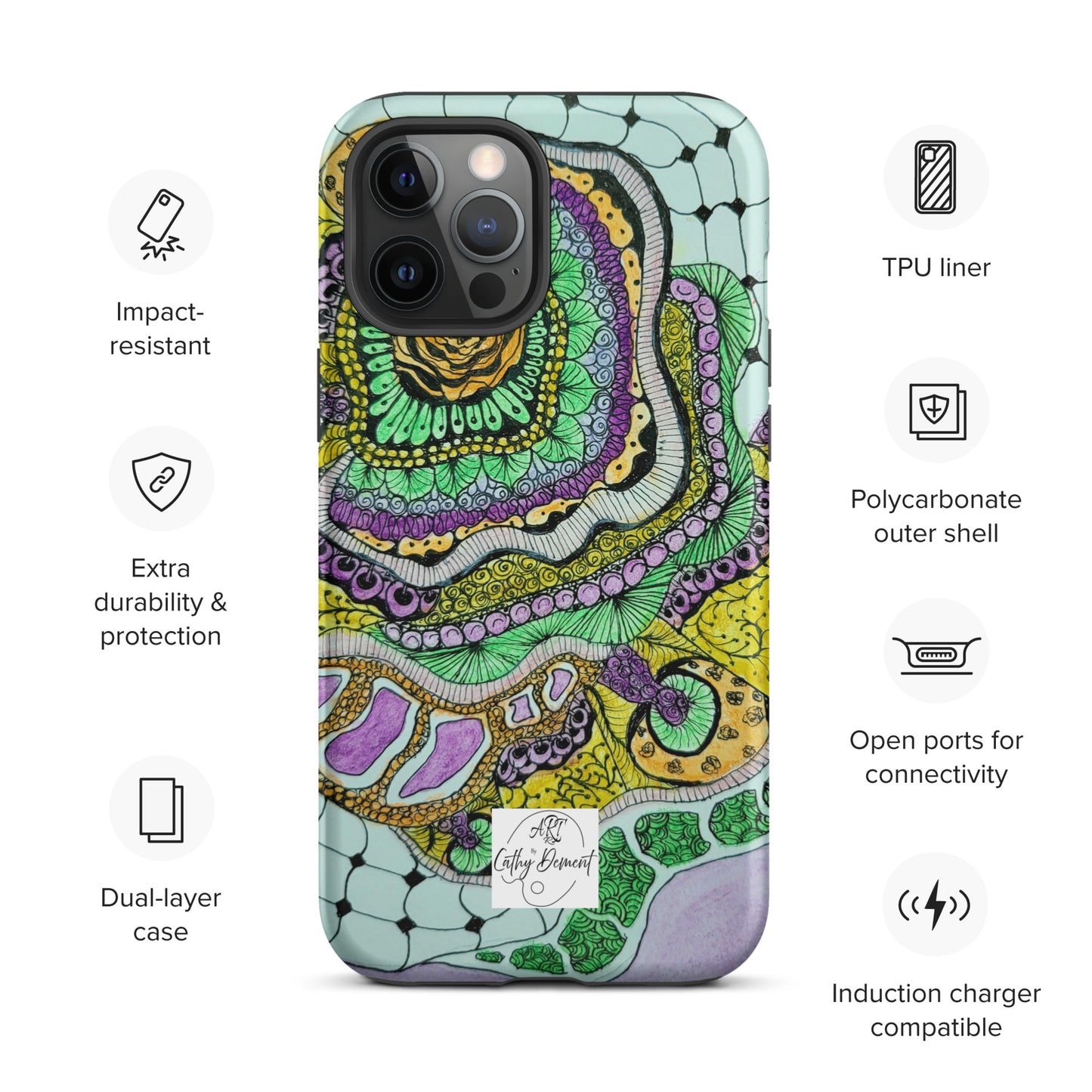 Tough Case for iPhone® - Zen Floral Bliss: Zentangle Design Artwork