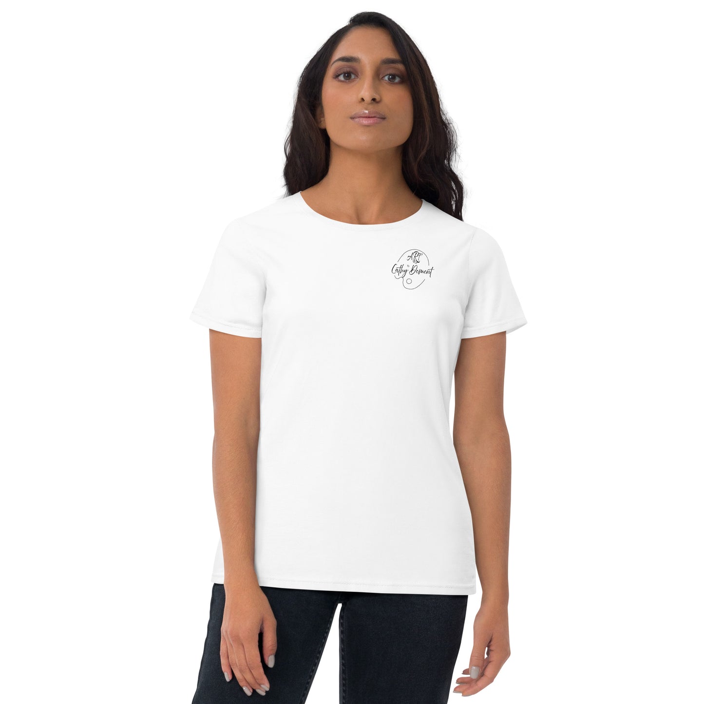 Floral Elegance: Women's Logo Short Sleeve T-Shirt with Lily Back Design