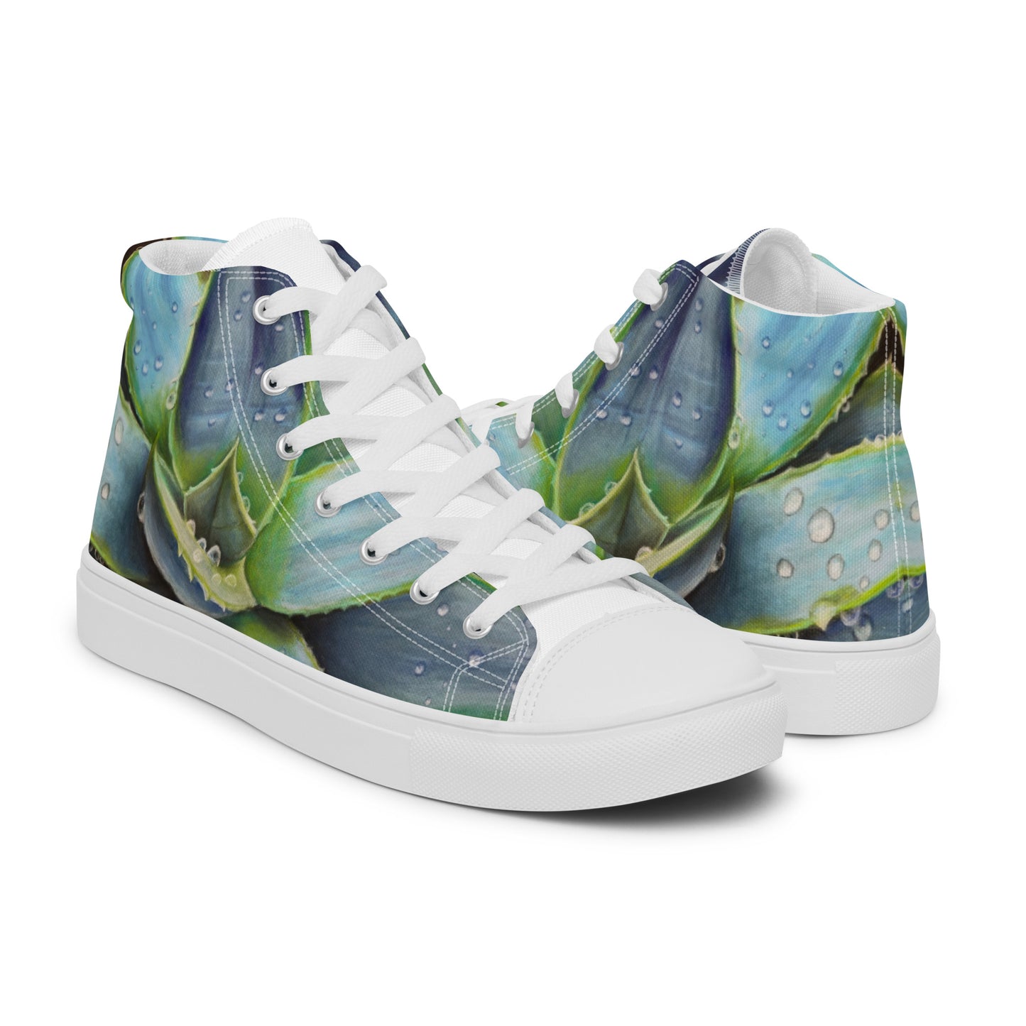 Women's Lace-Up Canvas Shoes - Desert Jewel , Vibrant Agave Plant with Dew Drops by Cathy Dement