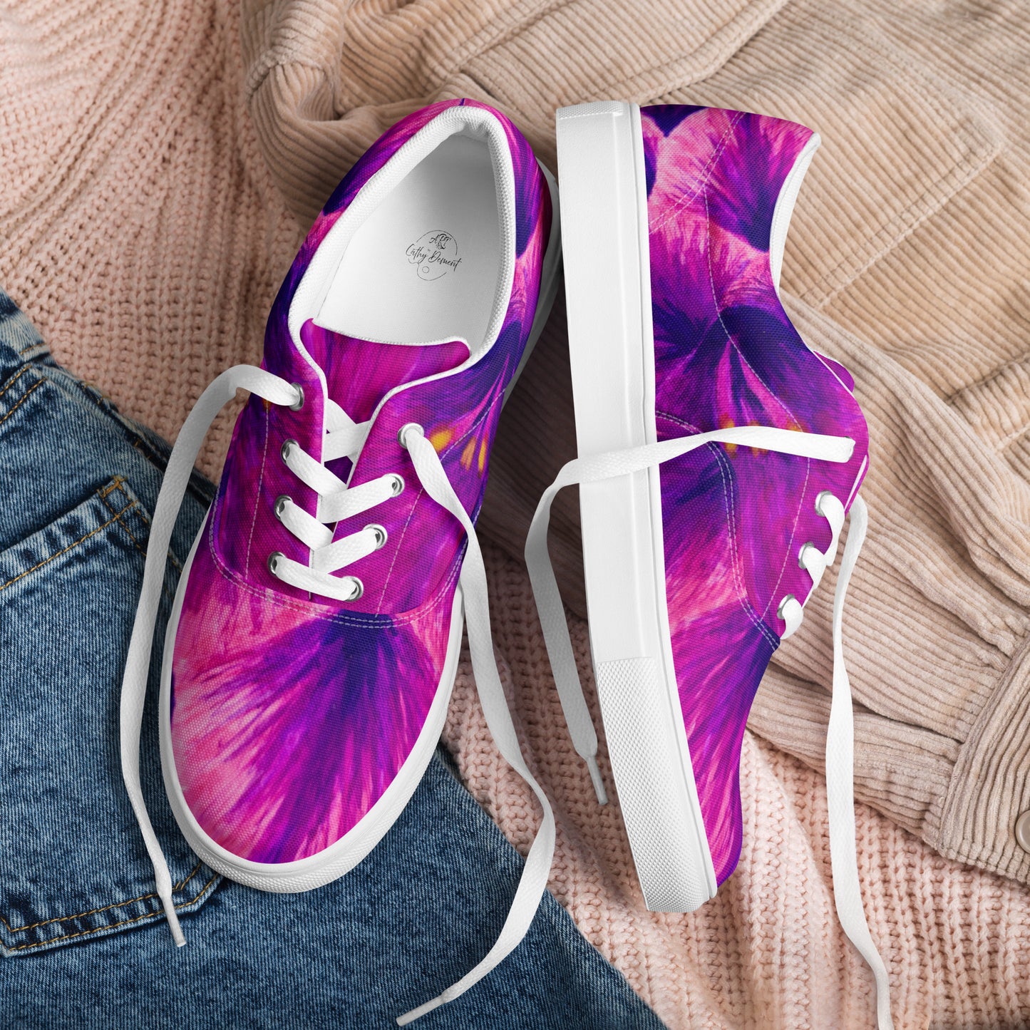 Women’s Lace-up Canvas Shoes - Royal Reverie: Purple Gladiola Artwork