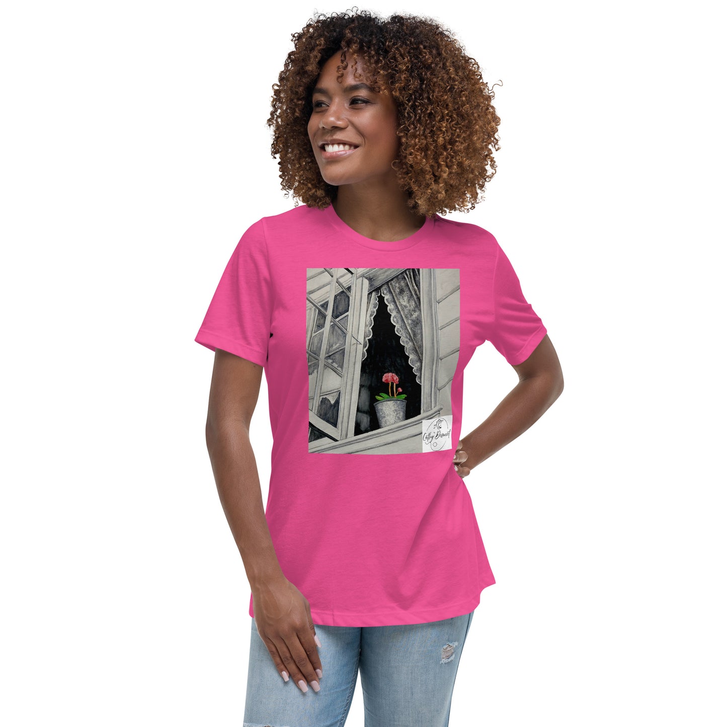Norway Window: Open Window With Plant Design Women's Relaxed T-Shirt