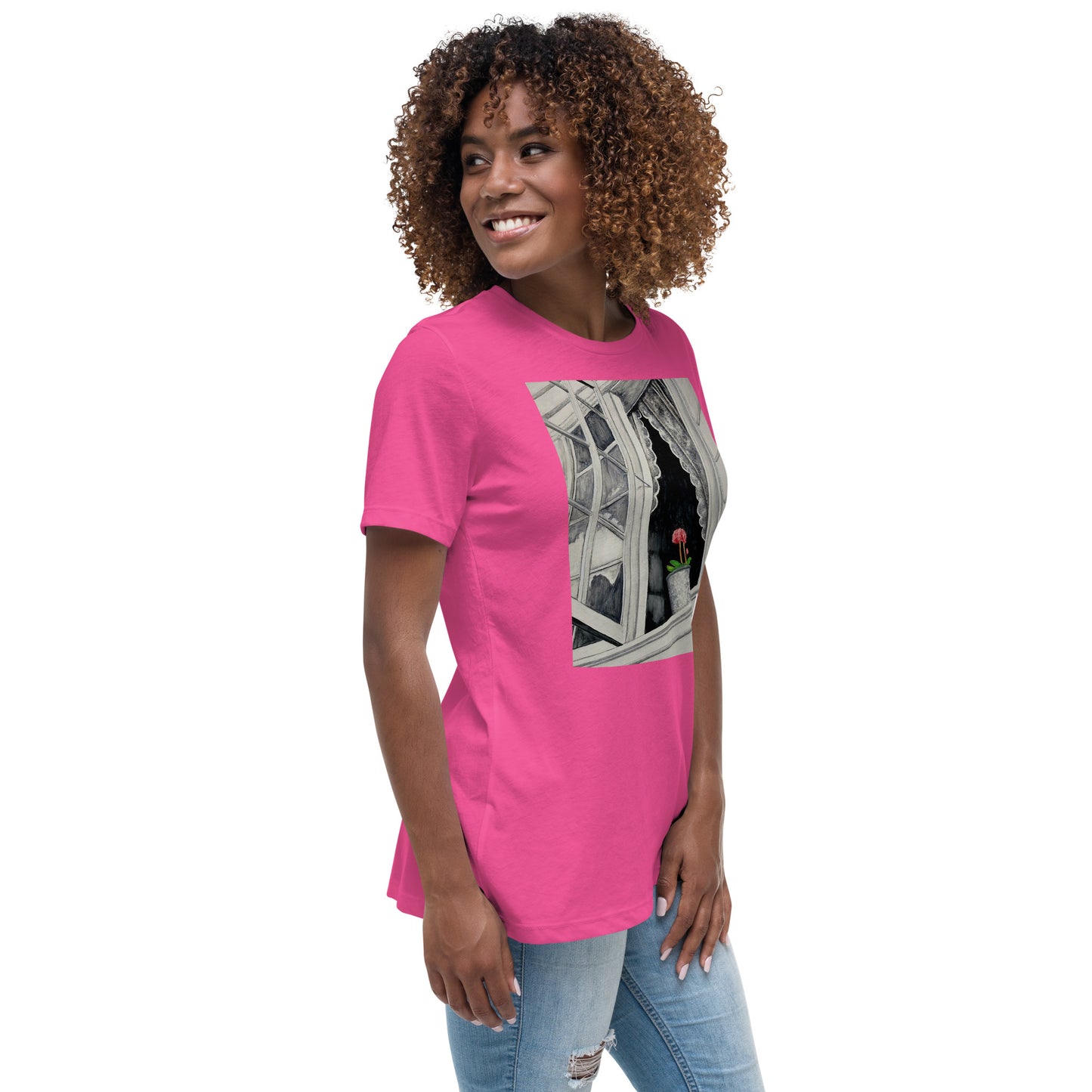 Norway Window: Open Window With Plant Design Women's Relaxed T-Shirt