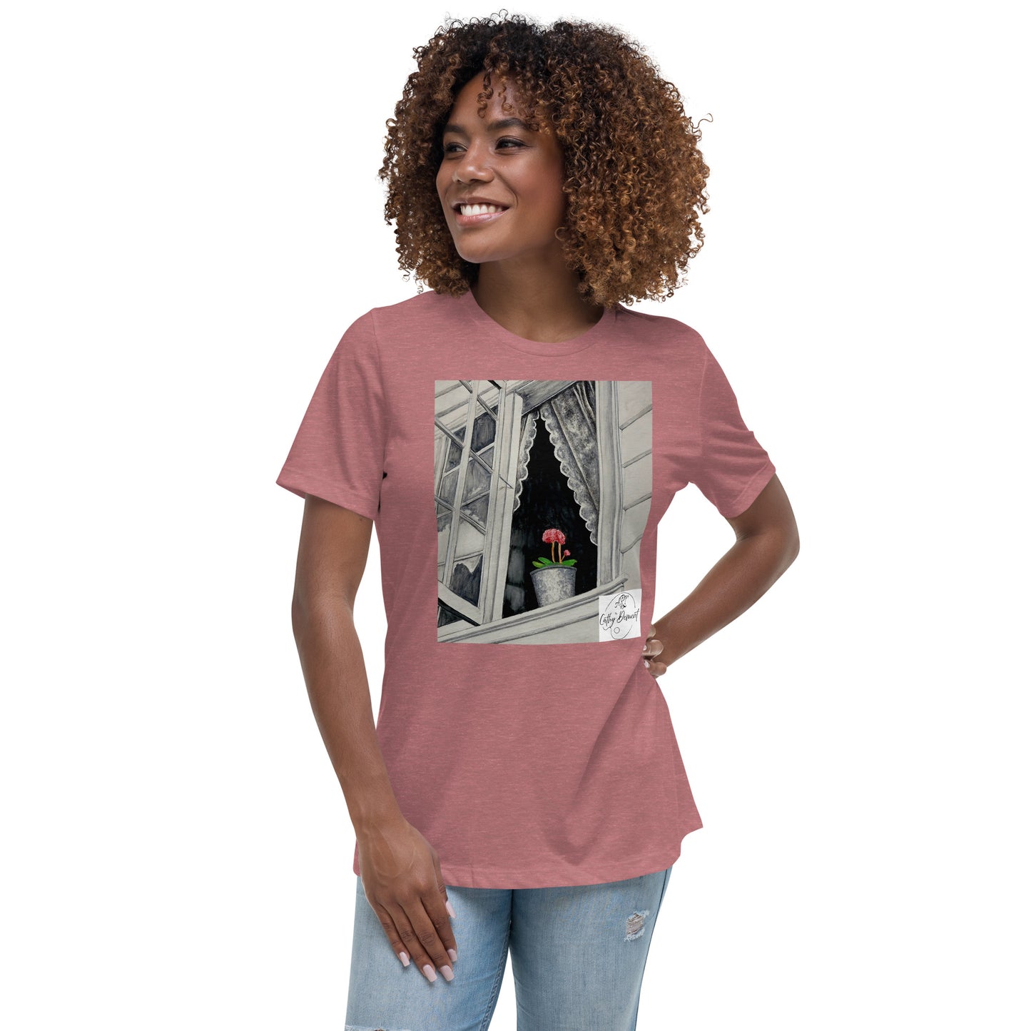 Norway Window: Open Window With Plant Design Women's Relaxed T-Shirt