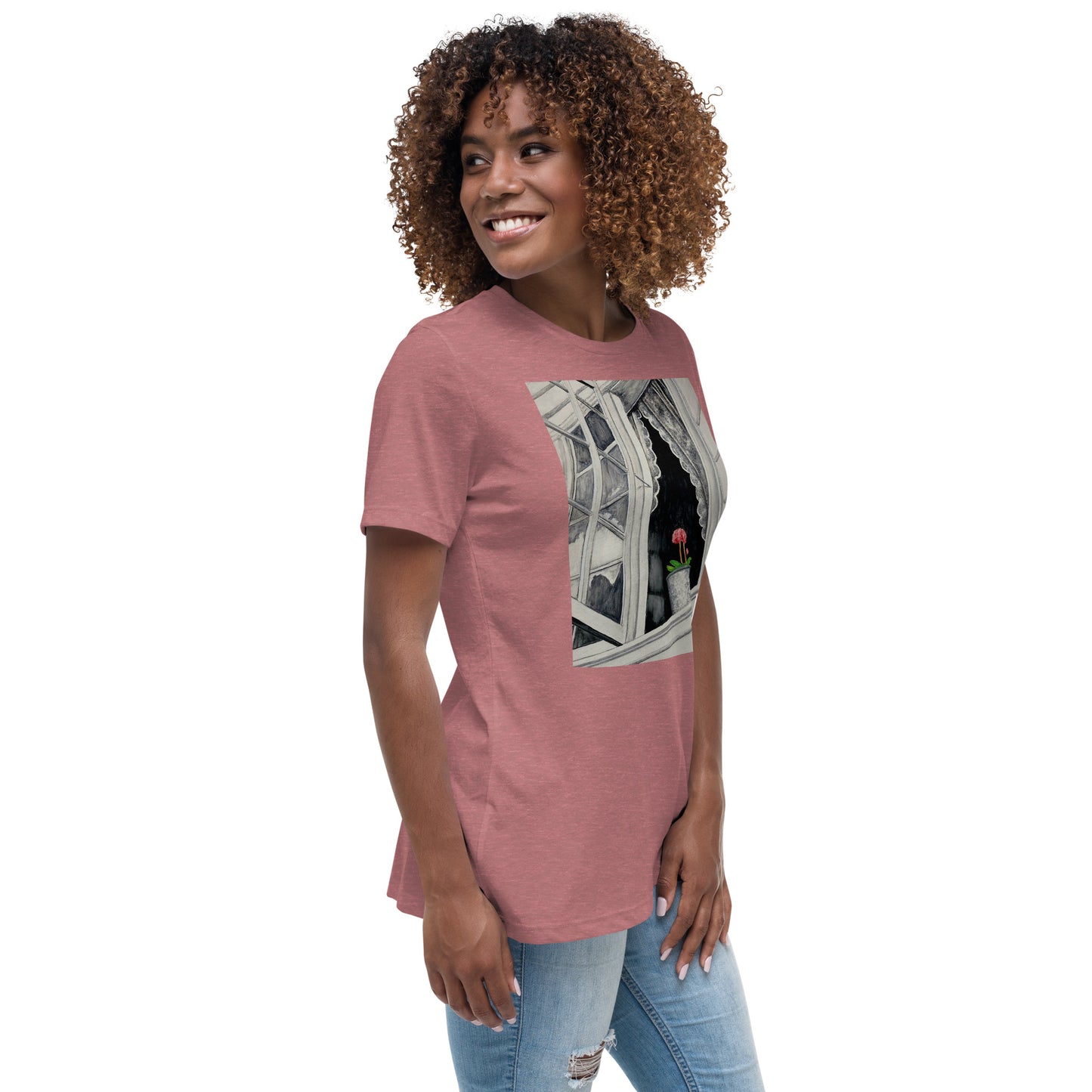 Norway Window: Open Window With Plant Design Women's Relaxed T-Shirt