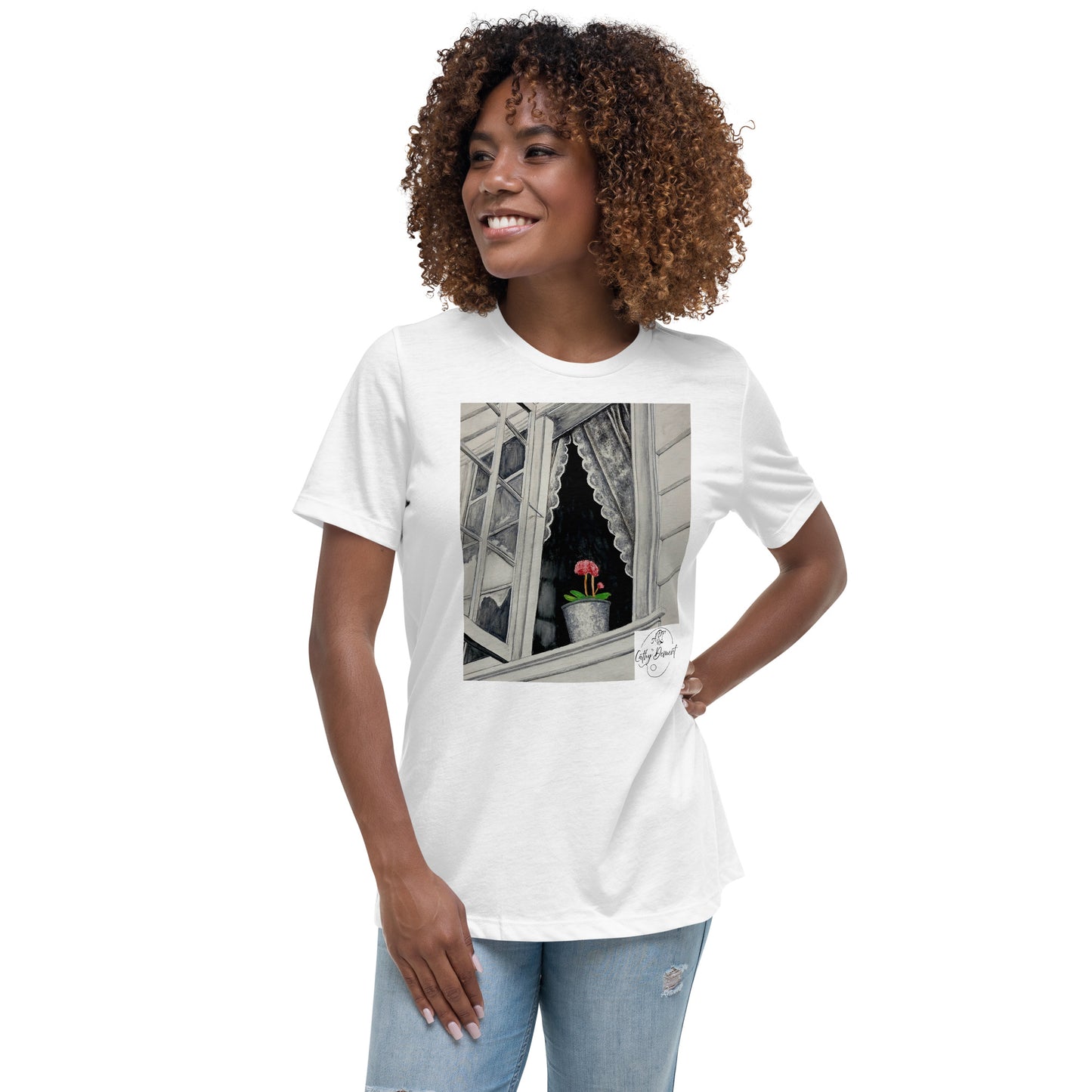 Norway Window: Open Window With Plant Design Women's Relaxed T-Shirt