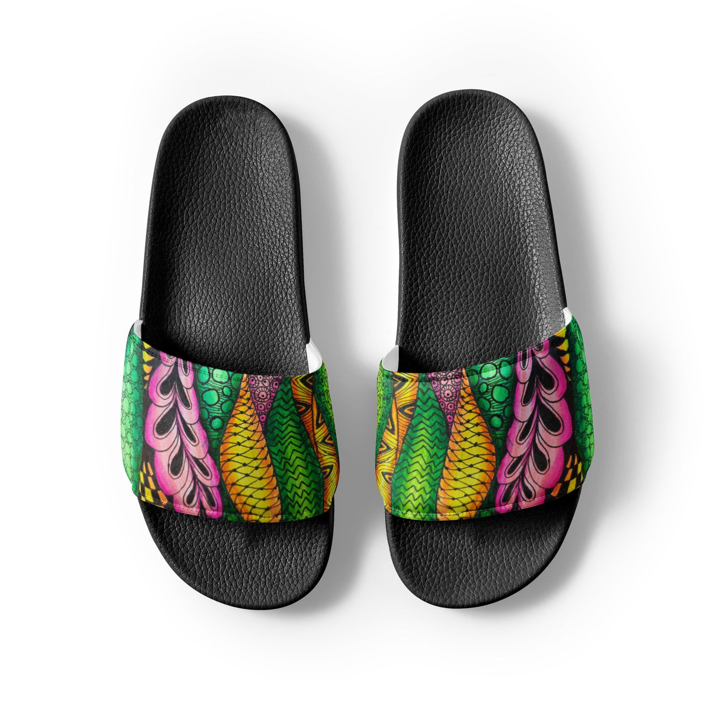Women's Slides - Zen Bloom - Colorful Zentangle Artwork Design Sandals, Wearable Art Shoes