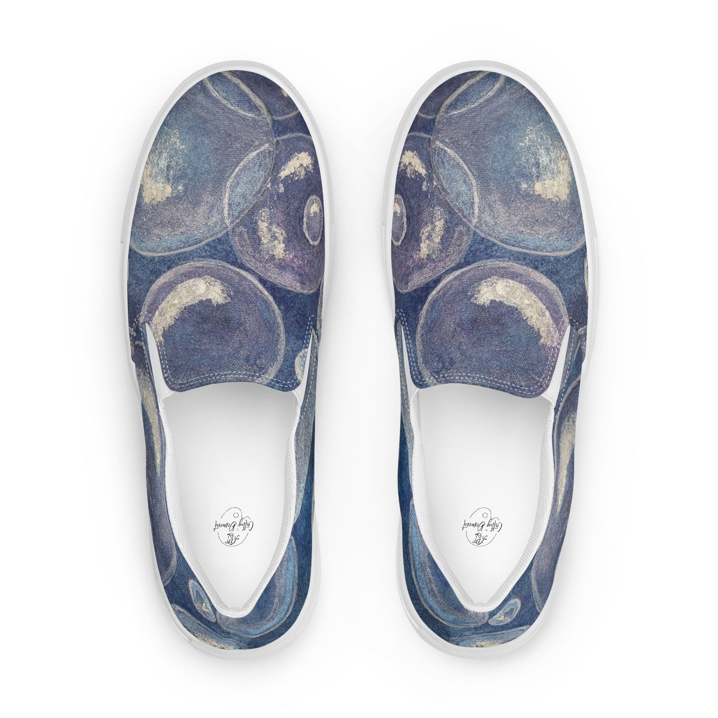 Women’s Slip-on Canvas Shoes - Tranquil Reflections: Blue and White Bubble Artwork Design