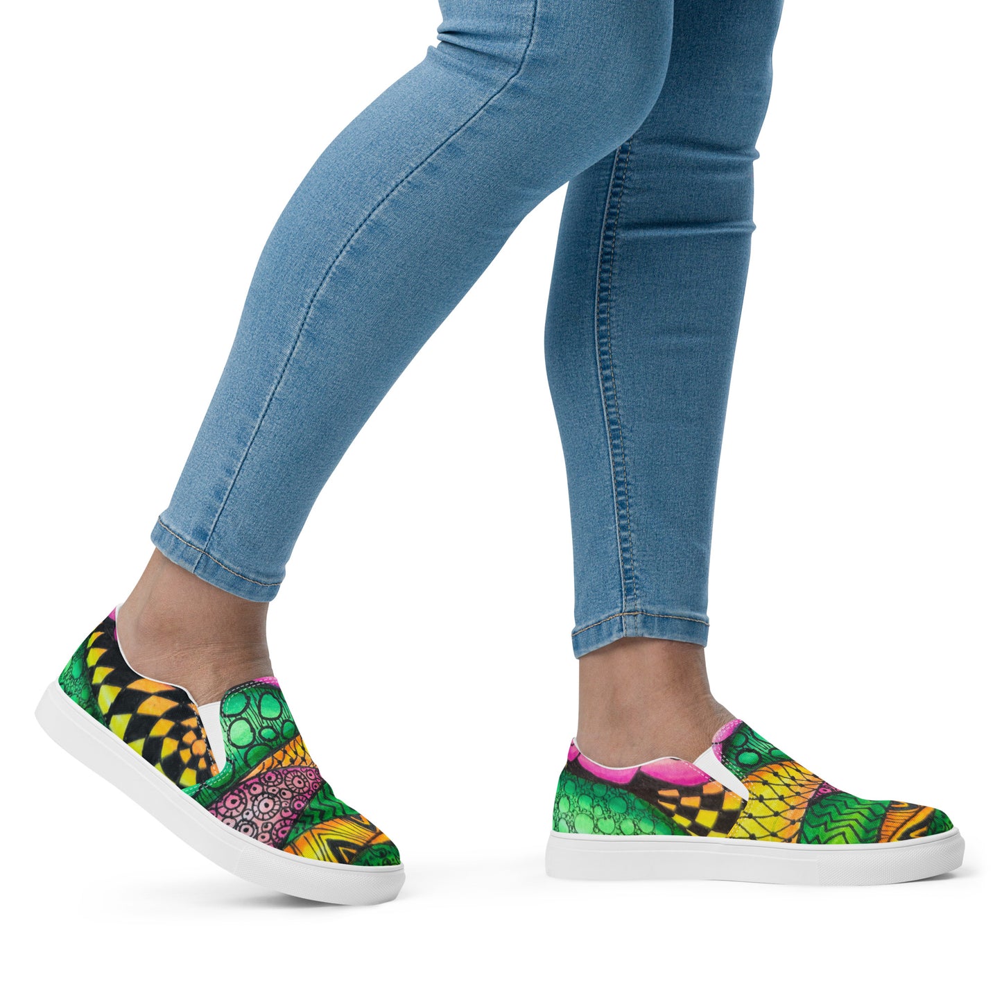 Women’s Slip-on Canvas Shoes - Zen Bloom - Colorful Zentangle Artwork Design