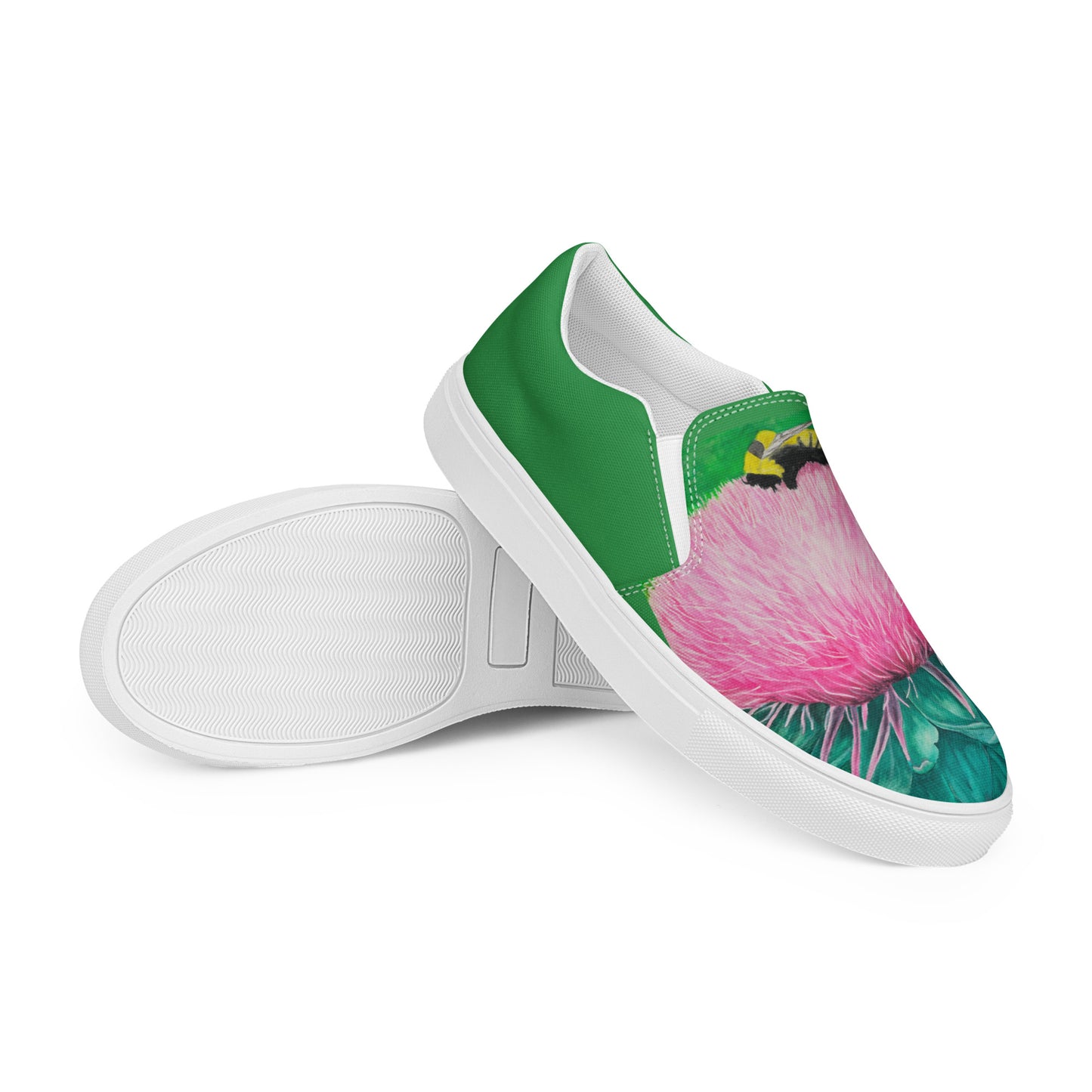 Women's Slip-On Canvas Shoes - Bumble Bee Bliss, Pink Blossom Artwork Design