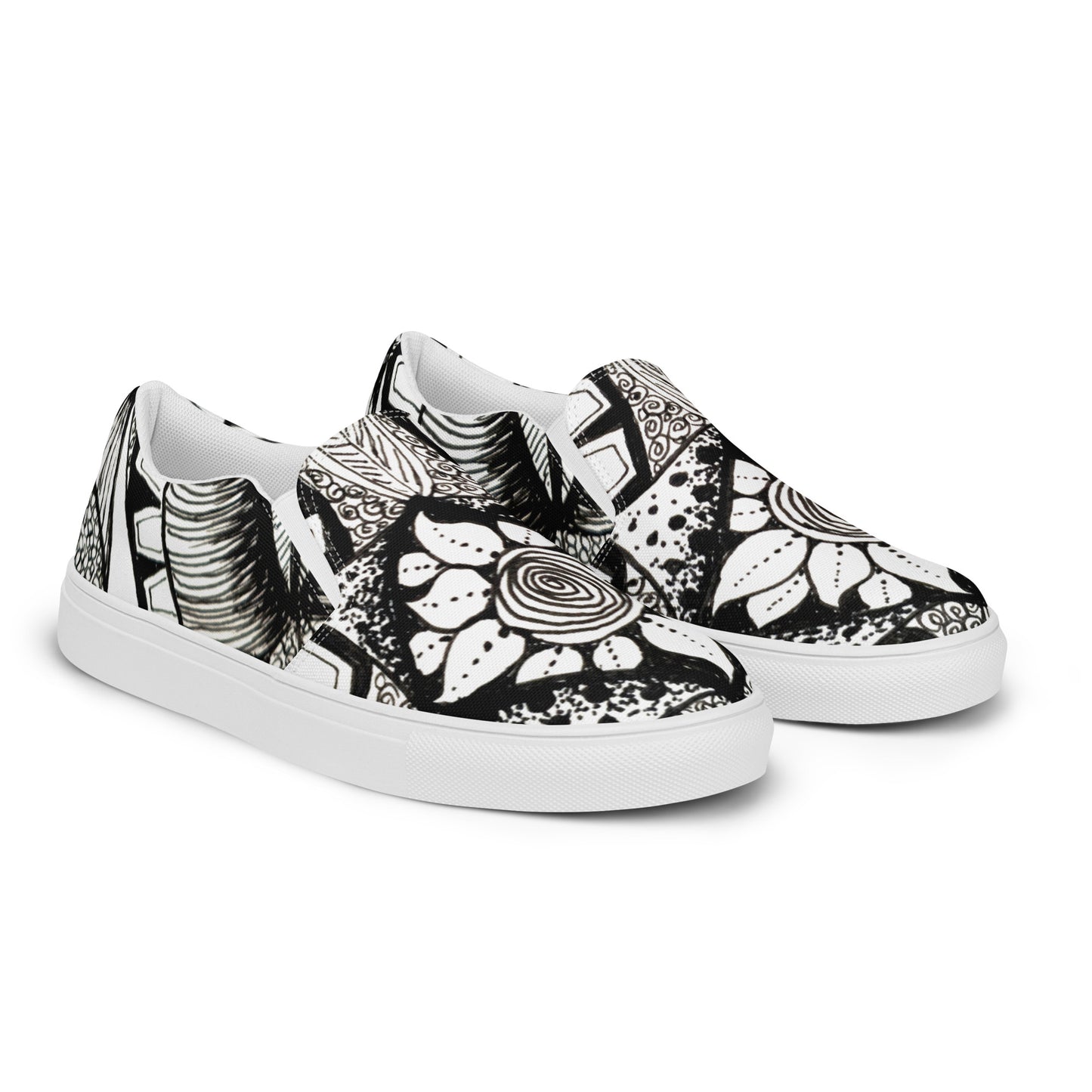 Women’s Slip-on Canvas Shoes: Zen-dala, Intricate Zentangle Floral Art