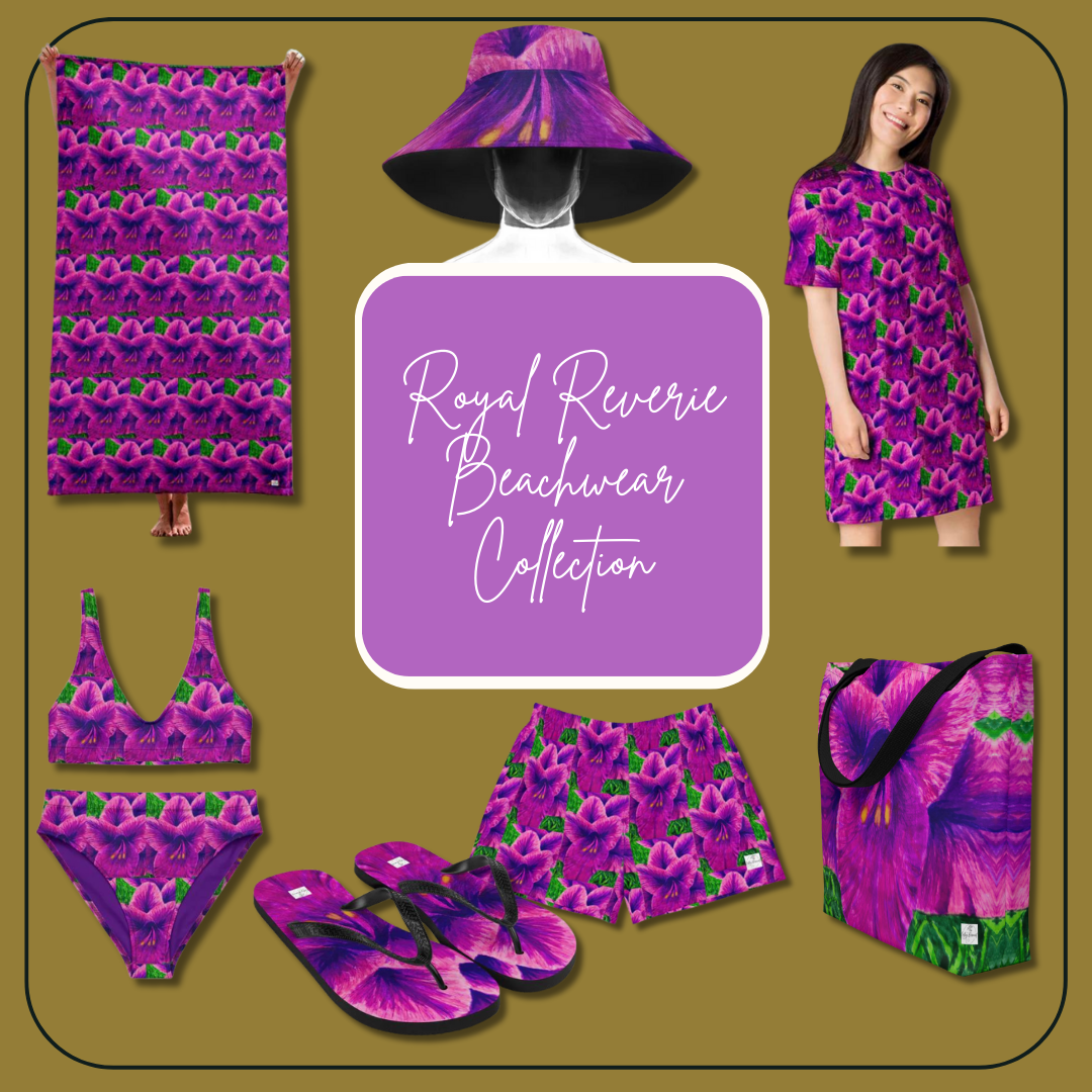 Royal Reverie Beachwear Collection – Purple Gladiola Artwork