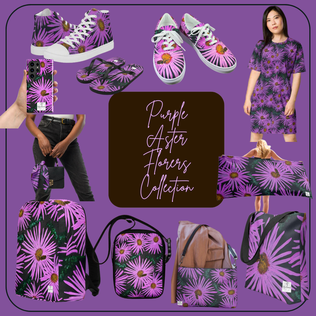 Purple Aster Flowers with Bee Collection