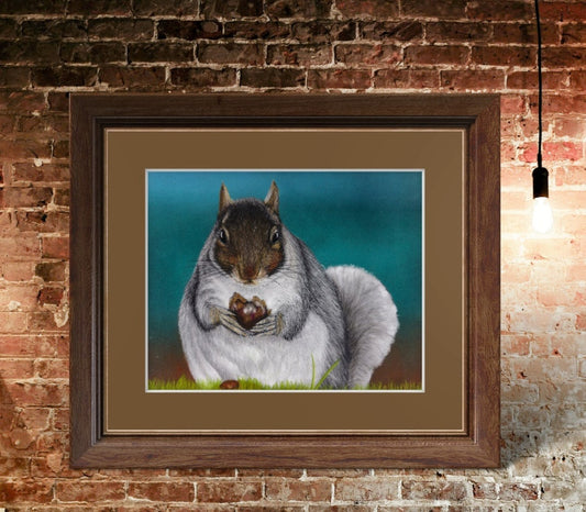 A Little Nutty: Colorful Squirrel With A Nut Giclée Artwork Print