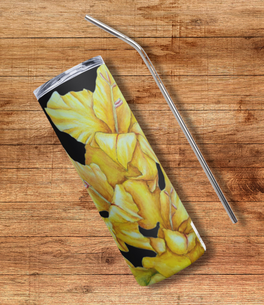 Stainless Steel Tumbler - Sunny Blooms: Yellow Gladiola Floral Artwork Design