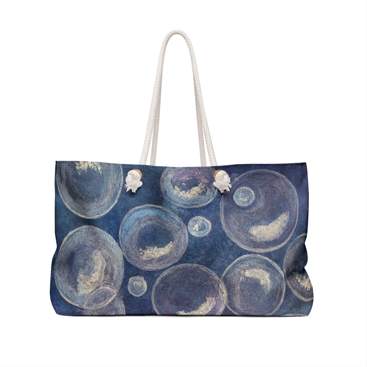 Weekender Bag Tote - Tranquil Reflections: Blue and White Bubbles Artwork Design