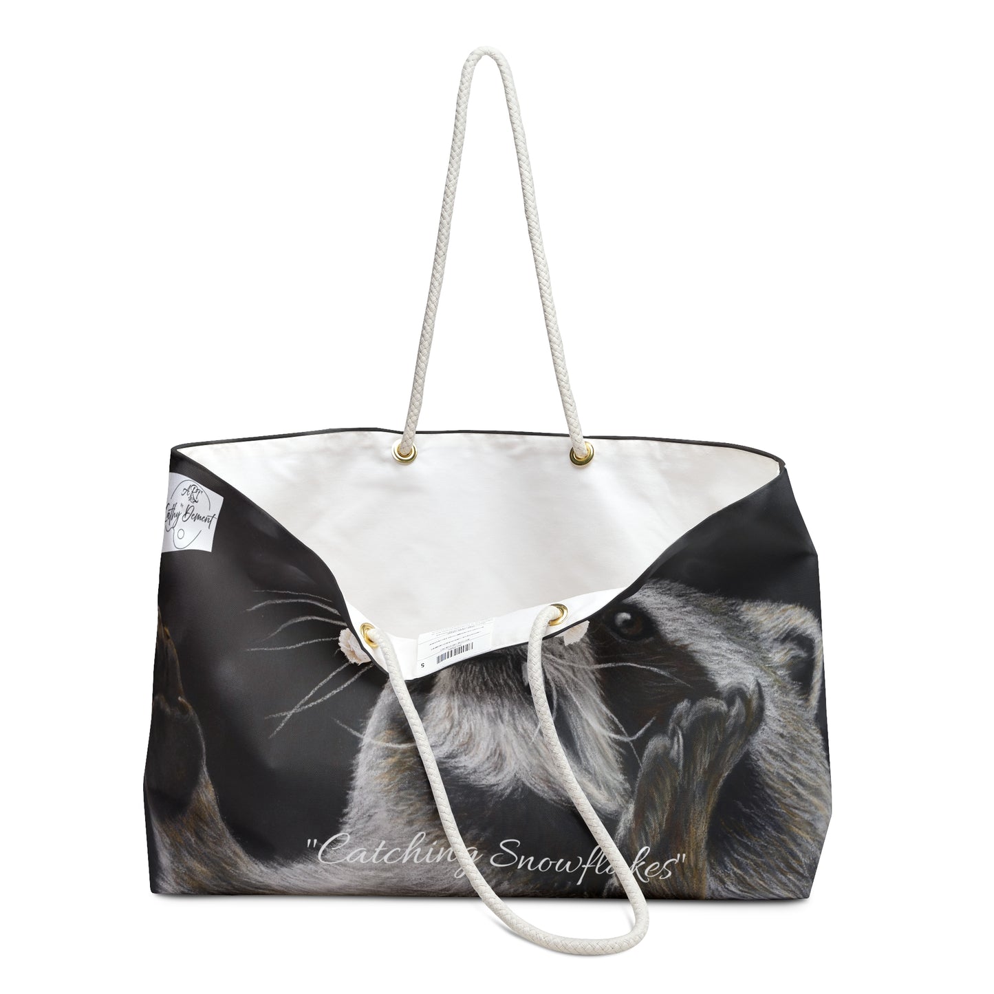 Catching Snowflakes: Cute Raccoon Artwork Design Weekender Bag Tote