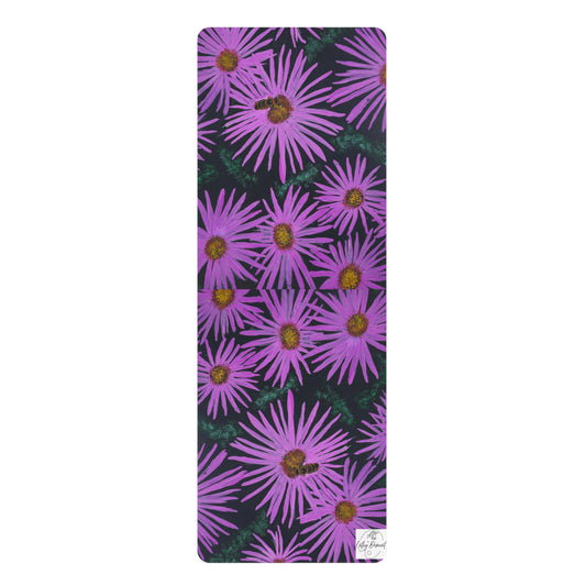 Purple Flowers and Bee Artwork Design Rubber Yoga Mat