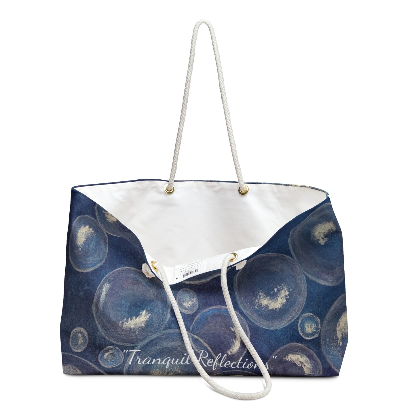 Weekender Bag Tote - Tranquil Reflections: Blue and White Bubbles Artwork Design