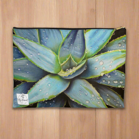 Dessert Jewel - Vibrant Agave Plant with Dew Drops Accessory Pouch