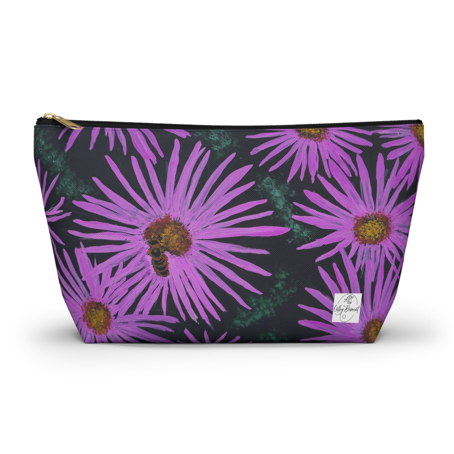 Accessory Pouch with T-bottom - Purple Flowers with Bee Artwork