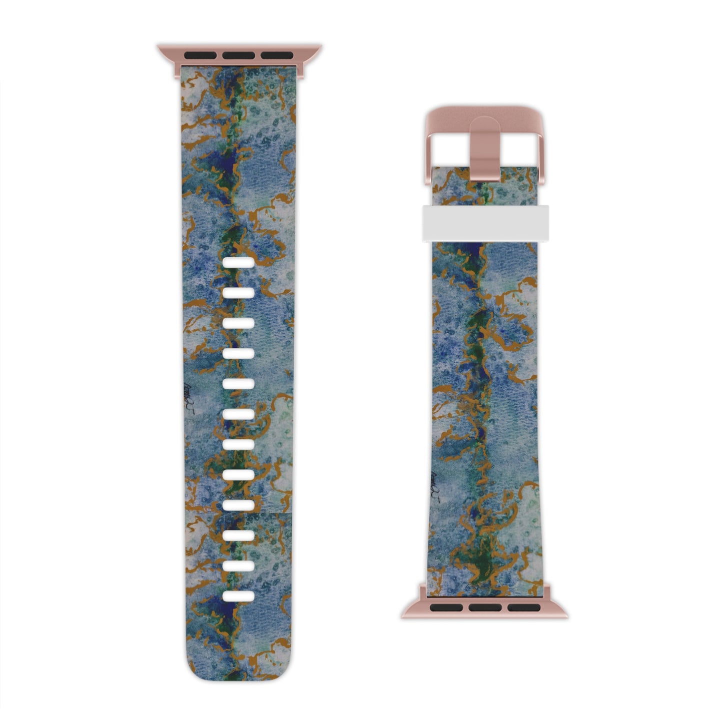 Apple Watch Band - Celestial Dreamscape - Abstract Watercolor, Blue, Green, and Gold Watch Strap