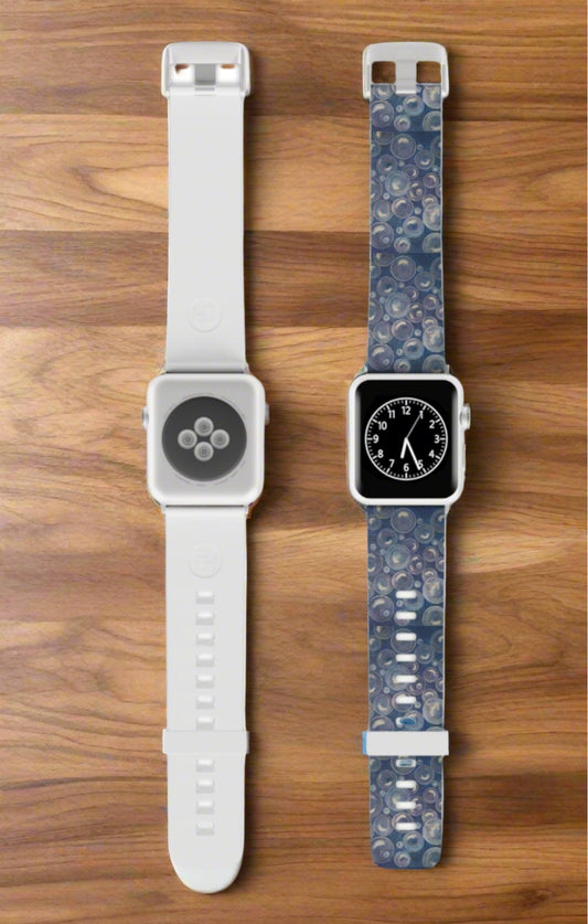 Tranquil Reflections: Blue and White Reflective Bubble Design Watch Band for Apple Watch