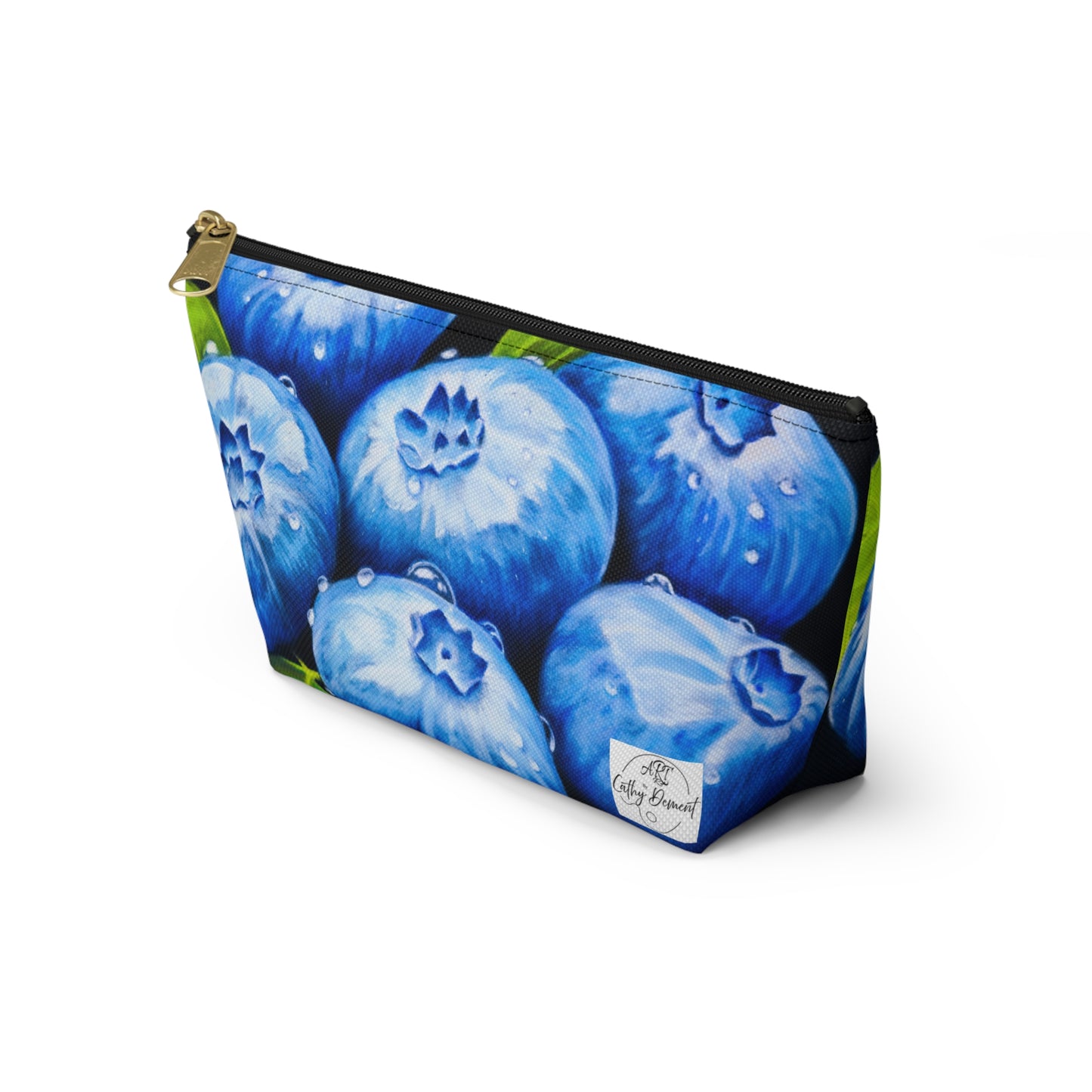 Blueberry Bliss - Berry Artwork with Dew Drops, Accessory Pouch w T-bottom. Zippered Bag, Cosmetic Clutch