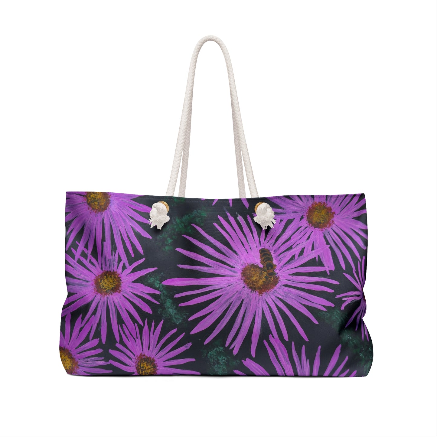 Weekender Bag Tote - Purple Flowers And Bee - Colorful Floral Artwork Design