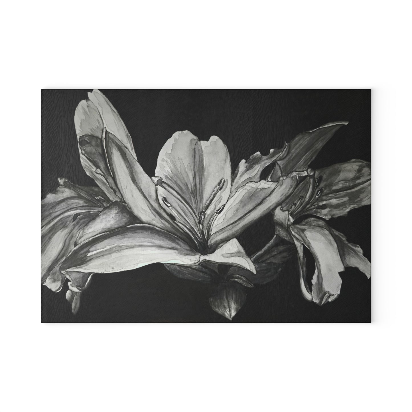 Elegant Floral Glass Cutting Board - Floral Elegance - Monochrome Lily Artwork Design, Kitchen Decor and Gift Idea