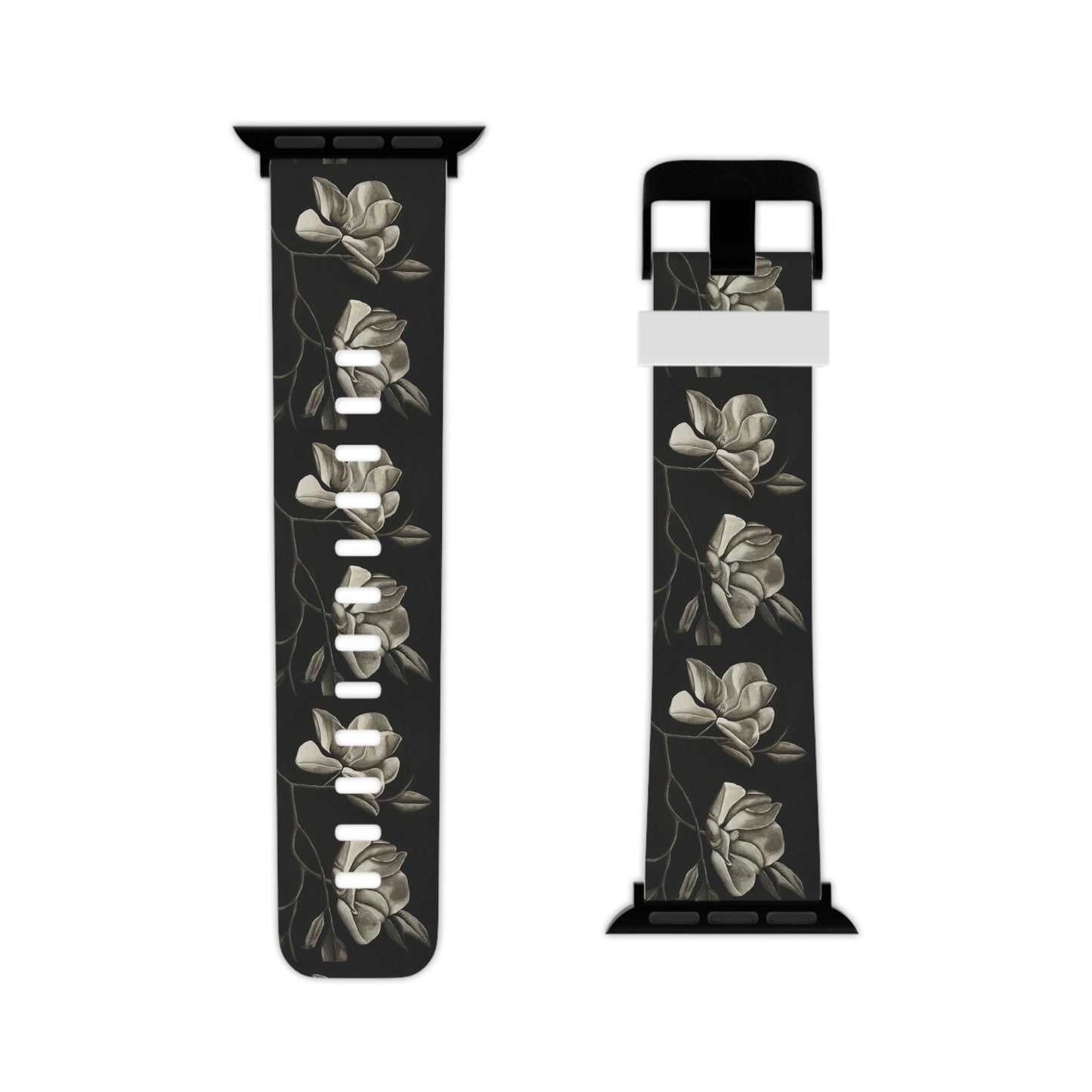 Watch Band for Apple Watch - Midnight Magnolias - Monochrome Floral Artwork Design