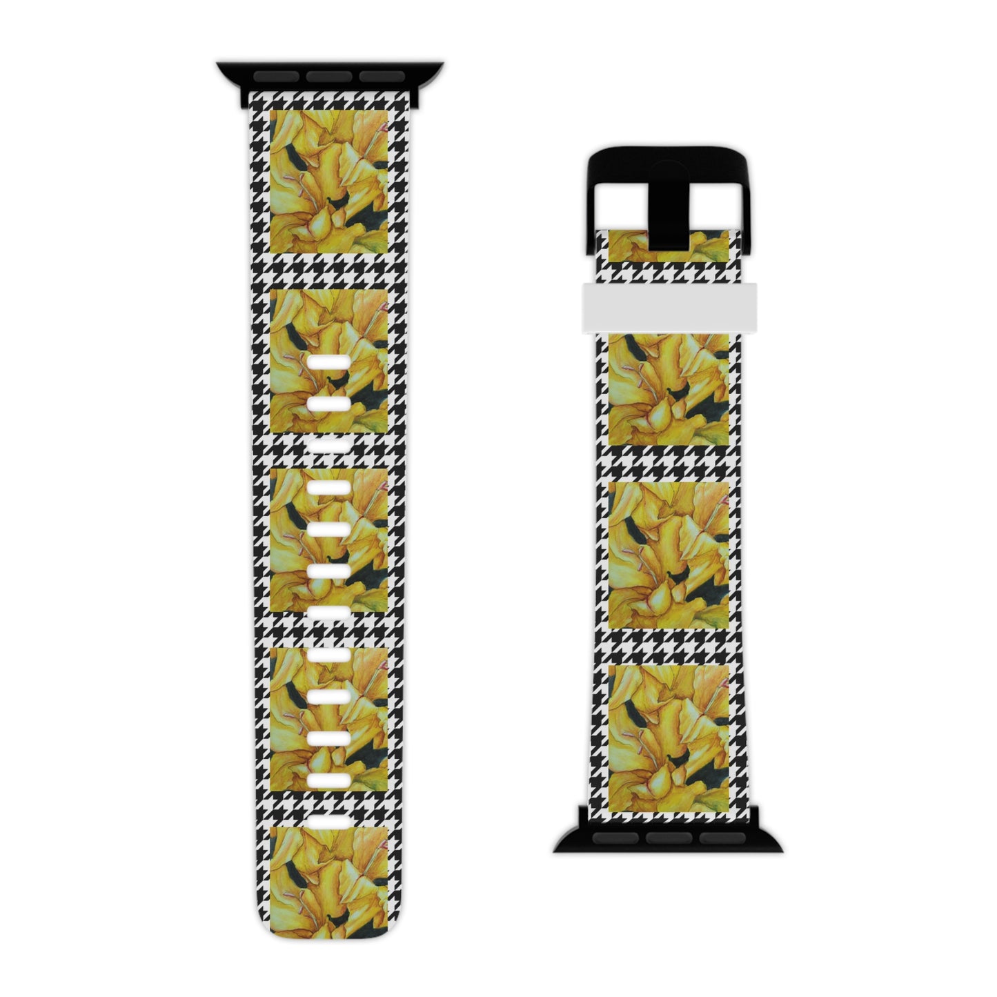 Watch Band for Apple Watch - Sunny Blooms - Yellow Gladiola Flowers with Houndstooth Artwork Design