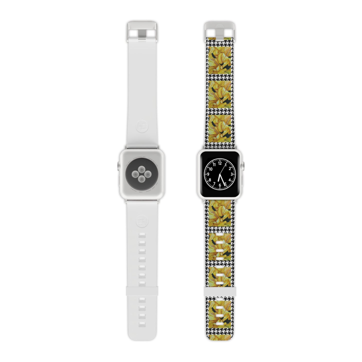 Watch Band for Apple Watch - Sunny Blooms - Yellow Gladiola Flowers with Houndstooth Artwork Design