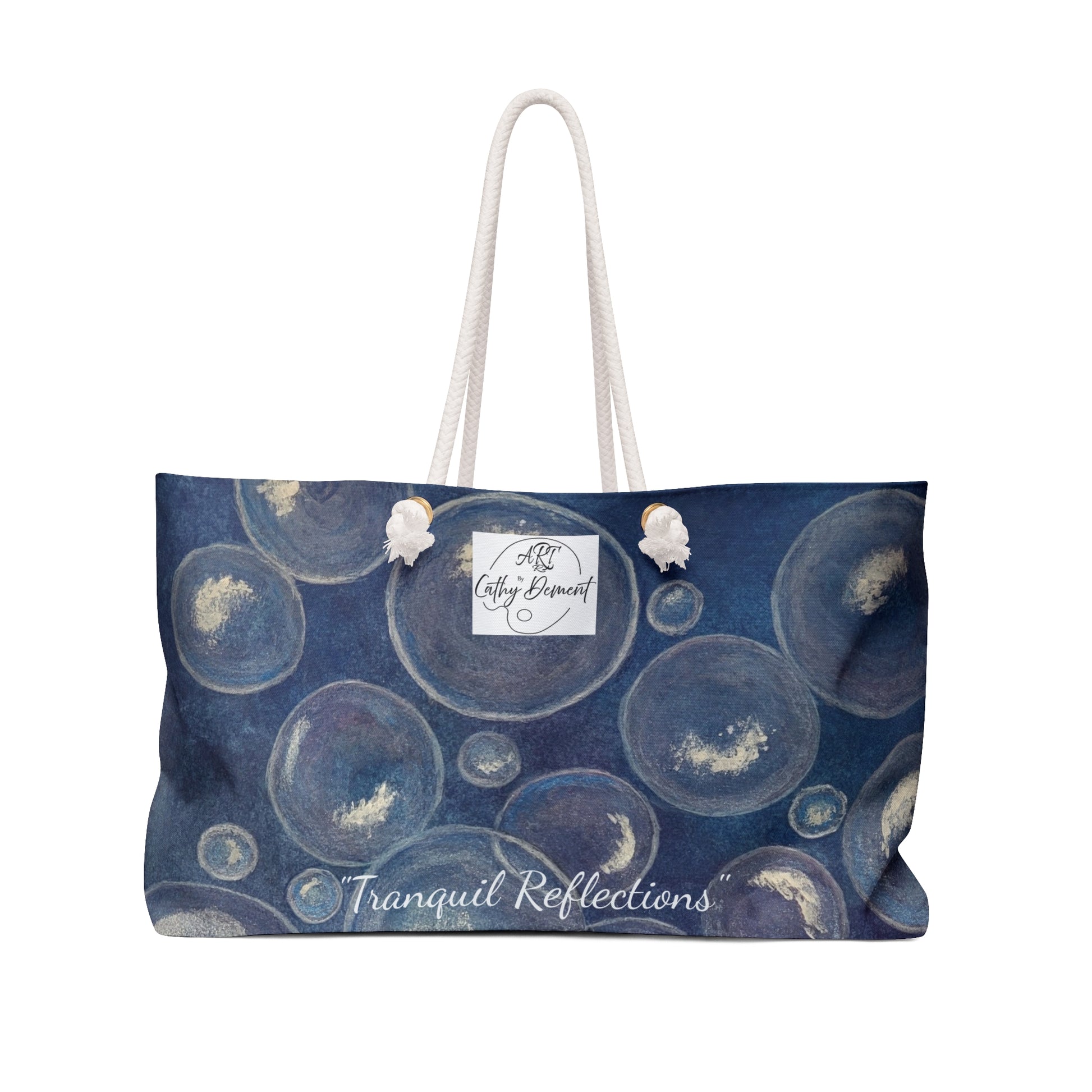 Tranquil Reflections: Blue and White Bubbles Weekender Bag Tote