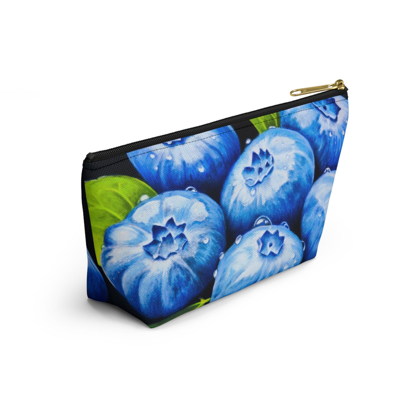 Blueberry Bliss - Berry Artwork with Dew Drops, Accessory Pouch w T-bottom. Zippered Bag, Cosmetic Clutch