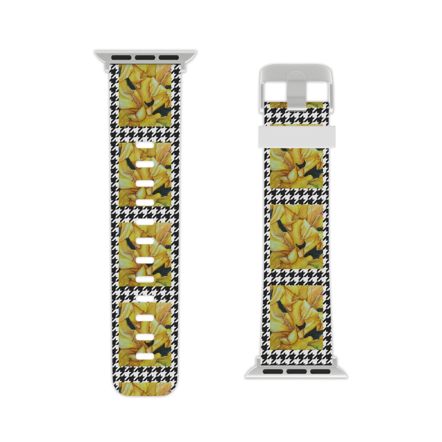 Watch Band for Apple Watch - Sunny Blooms - Yellow Gladiola Flowers with Houndstooth Artwork Design