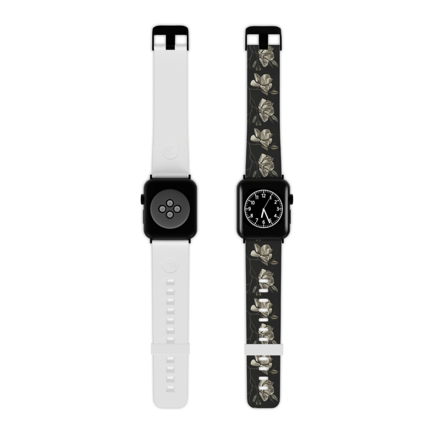 Watch Band for Apple Watch - Midnight Magnolias - Monochrome Floral Artwork Design