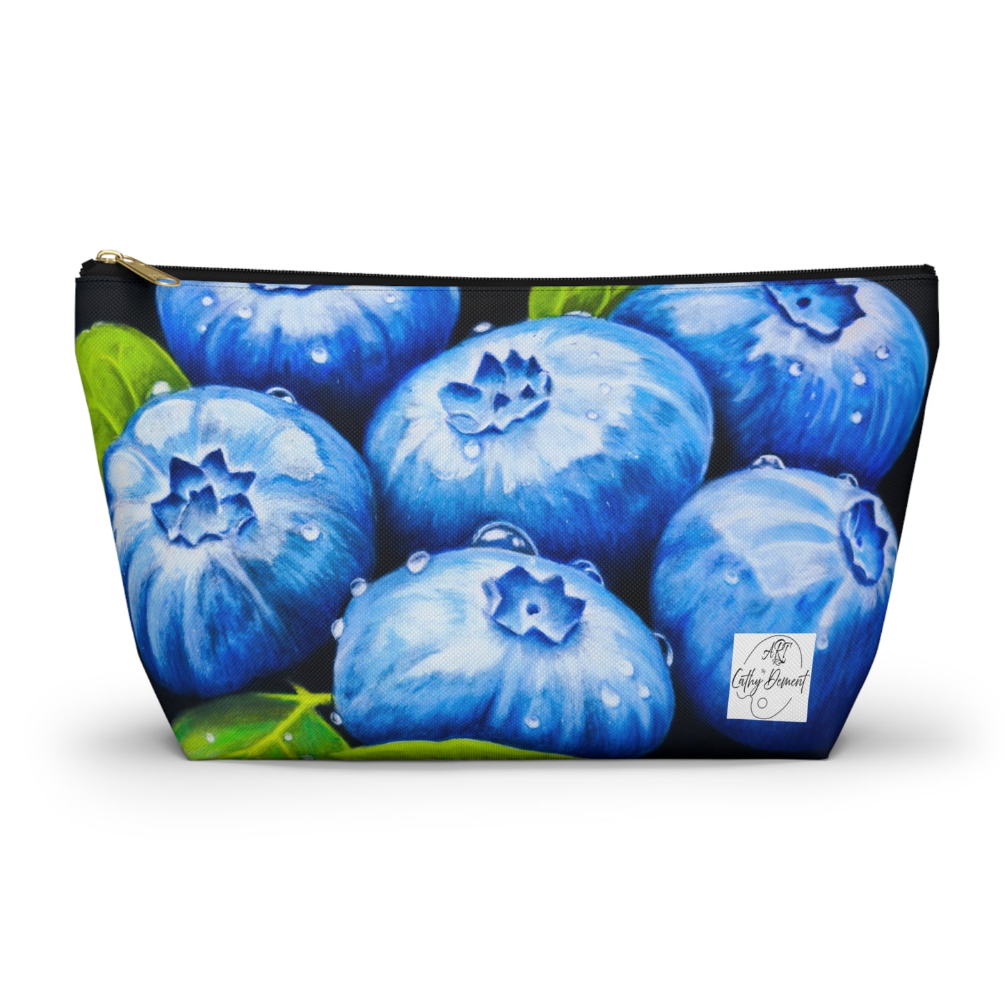 Blueberry Bliss - Berry Artwork with Dew Drops, Accessory Pouch w T-bottom. Zippered Bag, Cosmetic Clutch